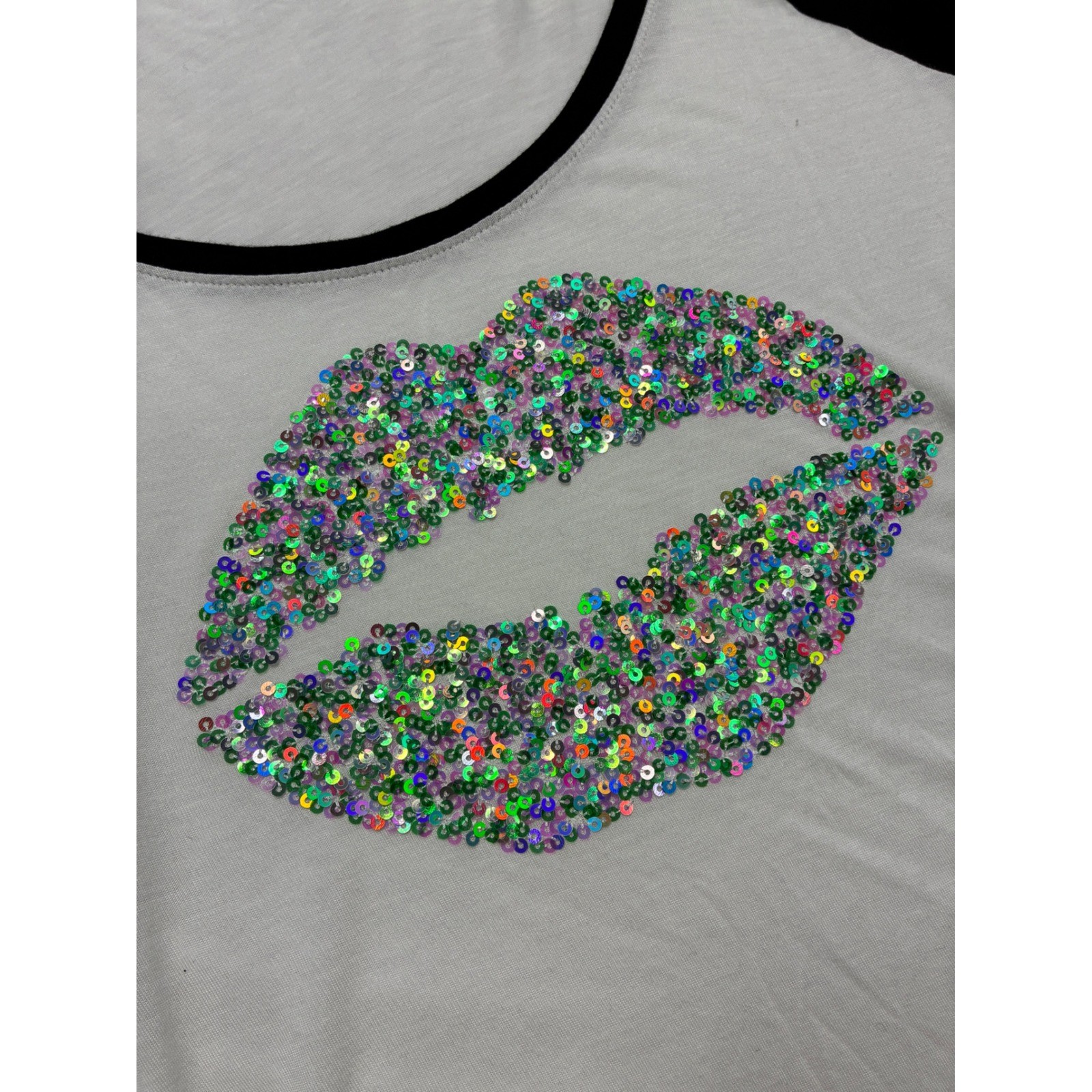 Juicy Couture Sporty Baseball Tee McBling Sequin Lip Raglan Top Small White Y2K