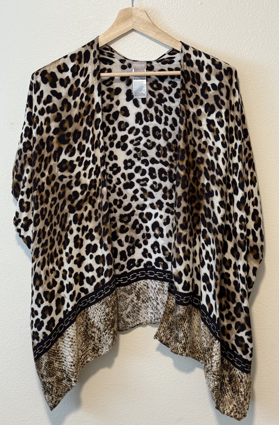 Chico’s Women’s One Size Leopard Print Fusion Ruana Poncho Lightweight Kimono