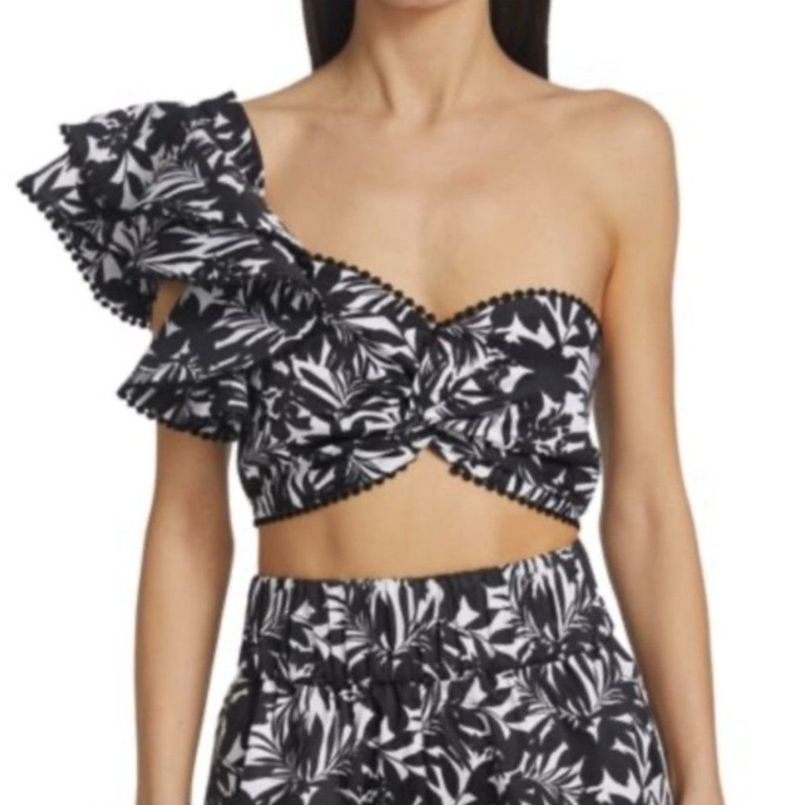 AMUR Zeha One Shoulder Floral Bra Top Black White {N47}