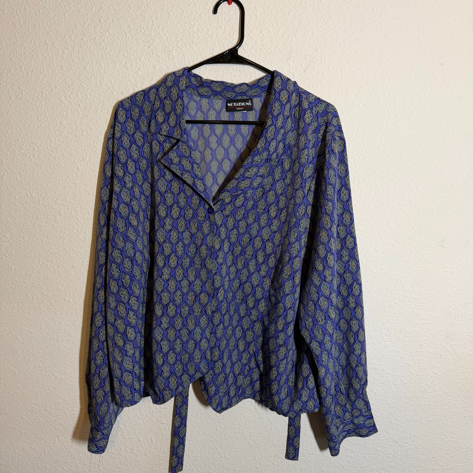 Notations Blouse Top Womens Purple Multi Geometric Print Notch Lapel Collar
