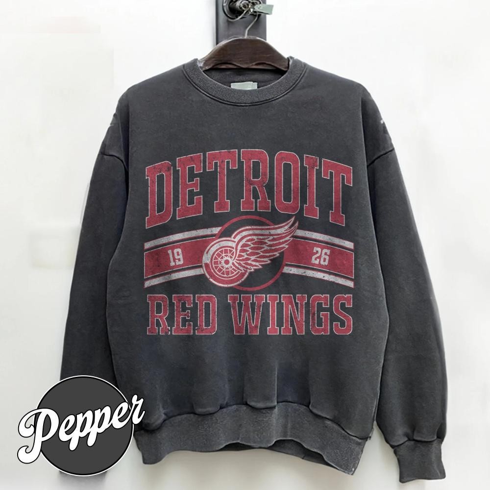 Detroit Red Wings Ice Hockey Sweatshirt Comfort Color Pepper S – 3XL