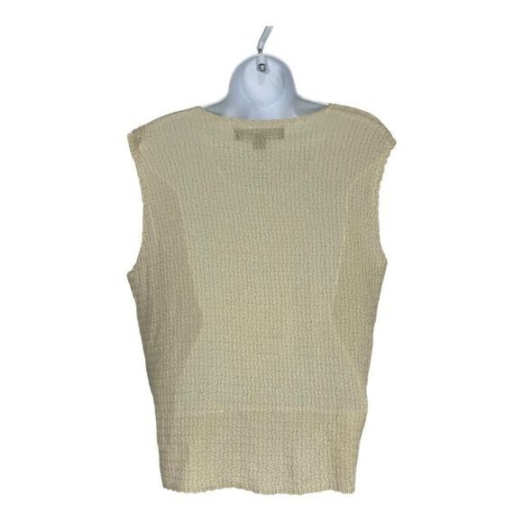 Josephine Chaus Petite Womens Crinkle Sleeveless Top M Beige Lightweight Casual