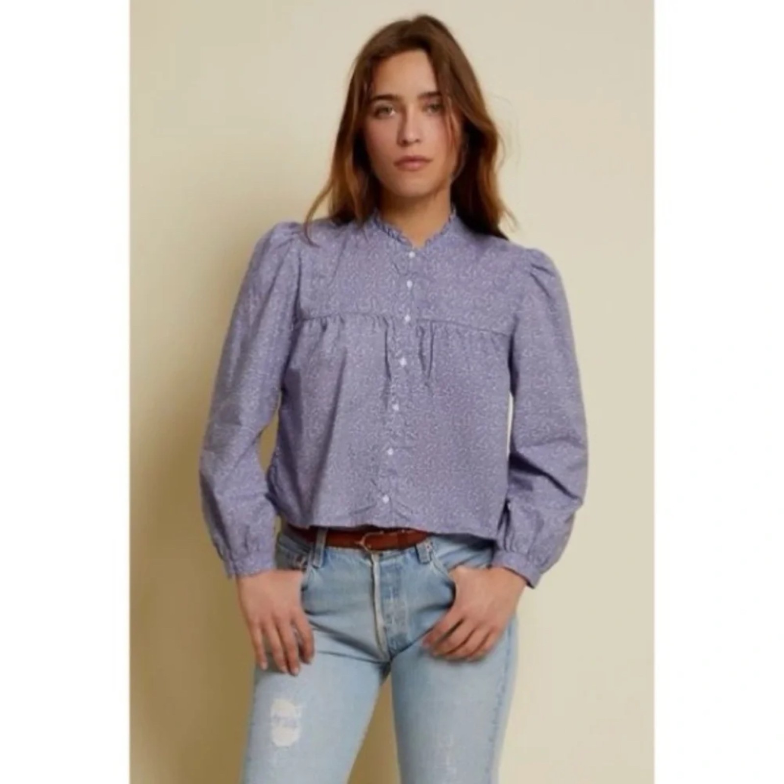 Nation LTD Purple Floral Printed Chantelle Victorian Crop Blouse Size Medium