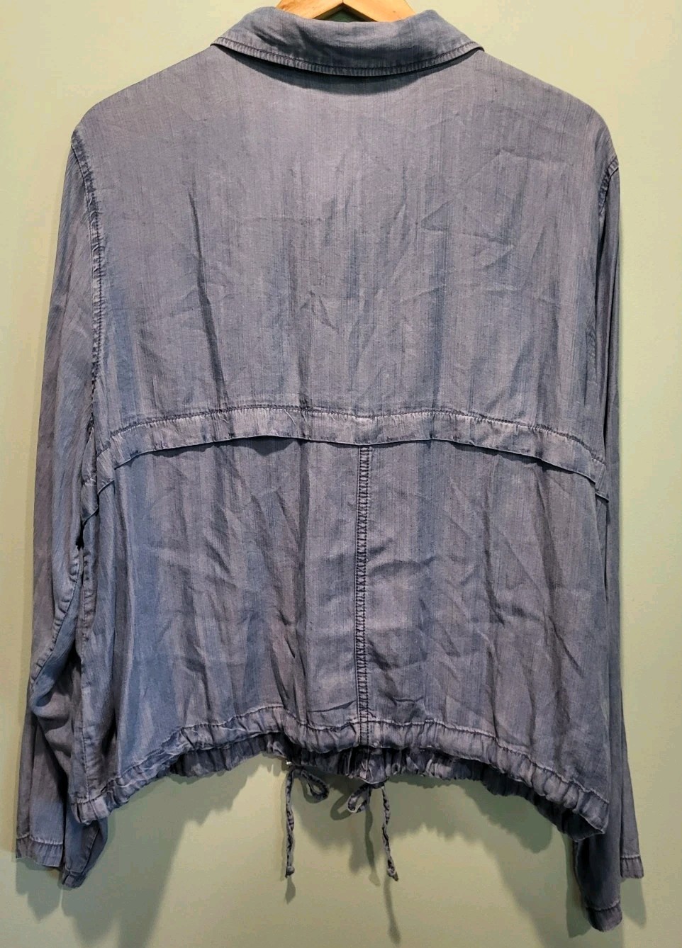 Blue Chambray Denim Lightweight Button Up Adjustable Waist Long Sleeve Top 3X