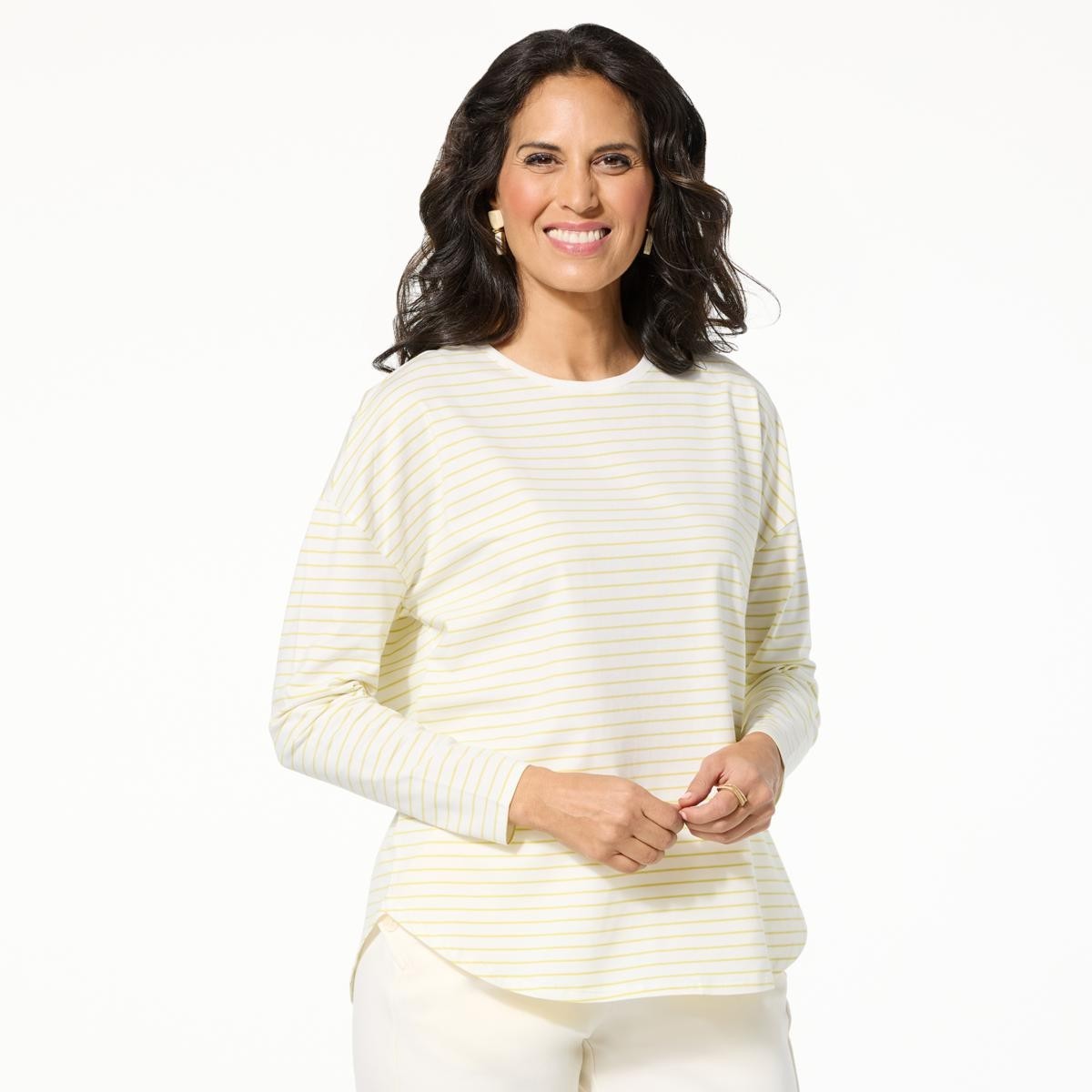 HSN Wynne Layers Striped Curved Hem Top Size M