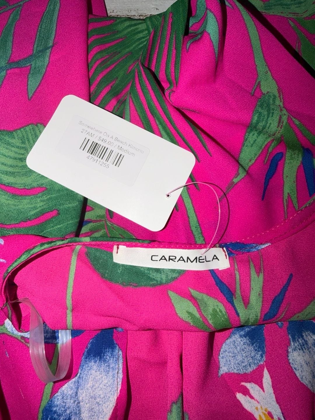 Caramela Somewhere On A Beach Kimono in Tropical Pink Print