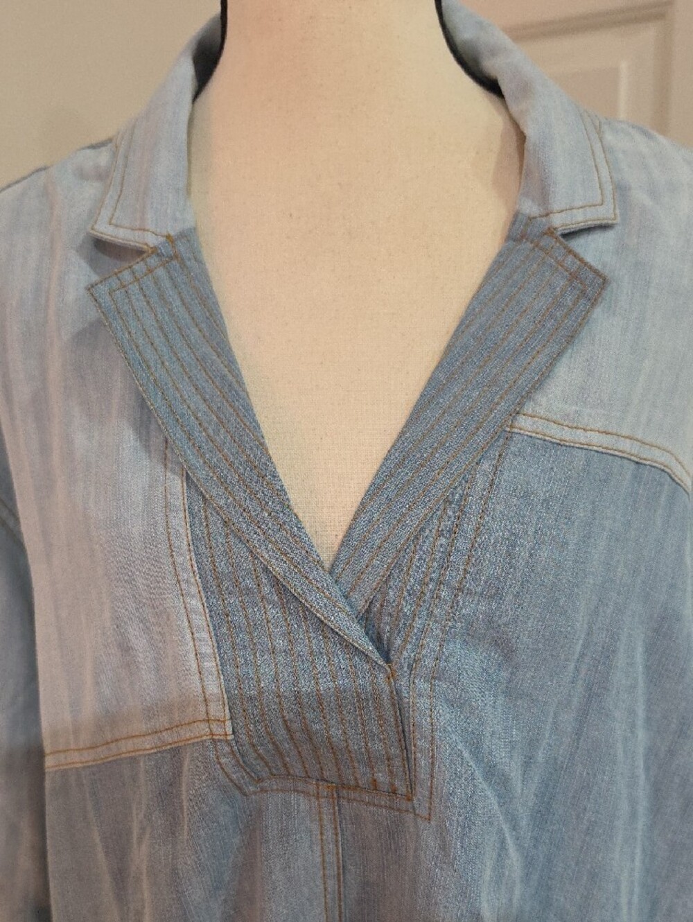 Coldwater Creek Patchwork Chambray Denim Tunic Shirt/Mini Dress – Size XL