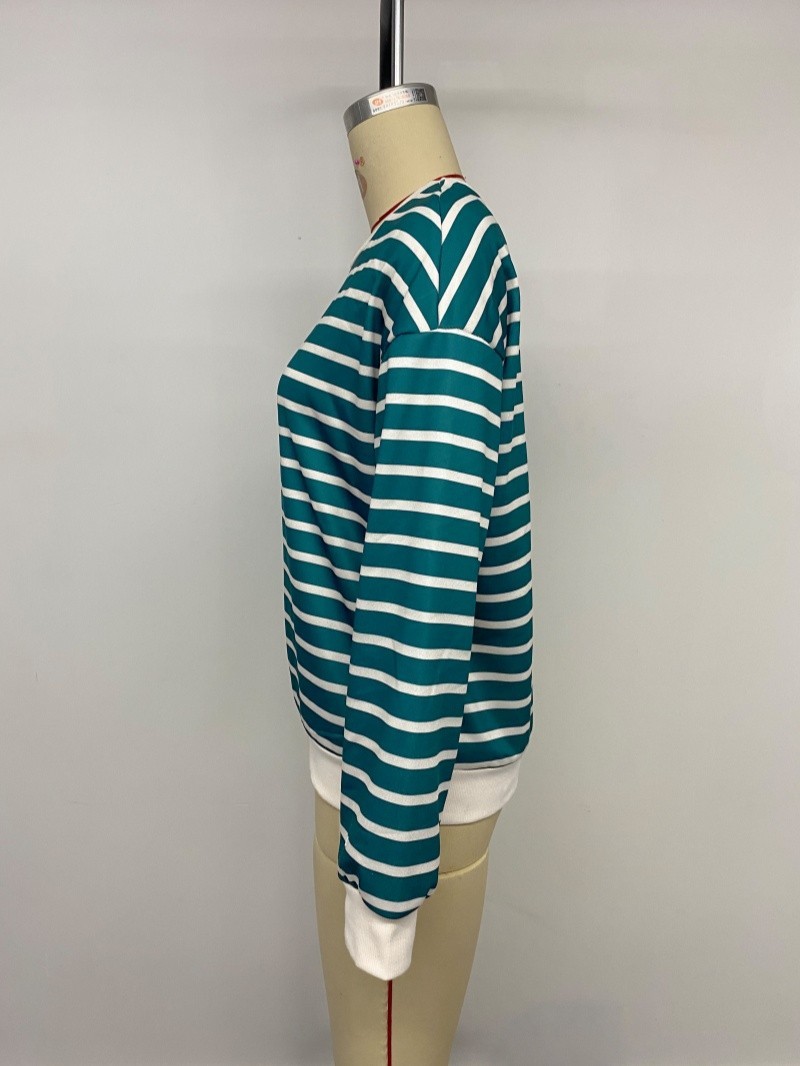 Striped contrasting top round neck patchwork pullover loose sports hoodie