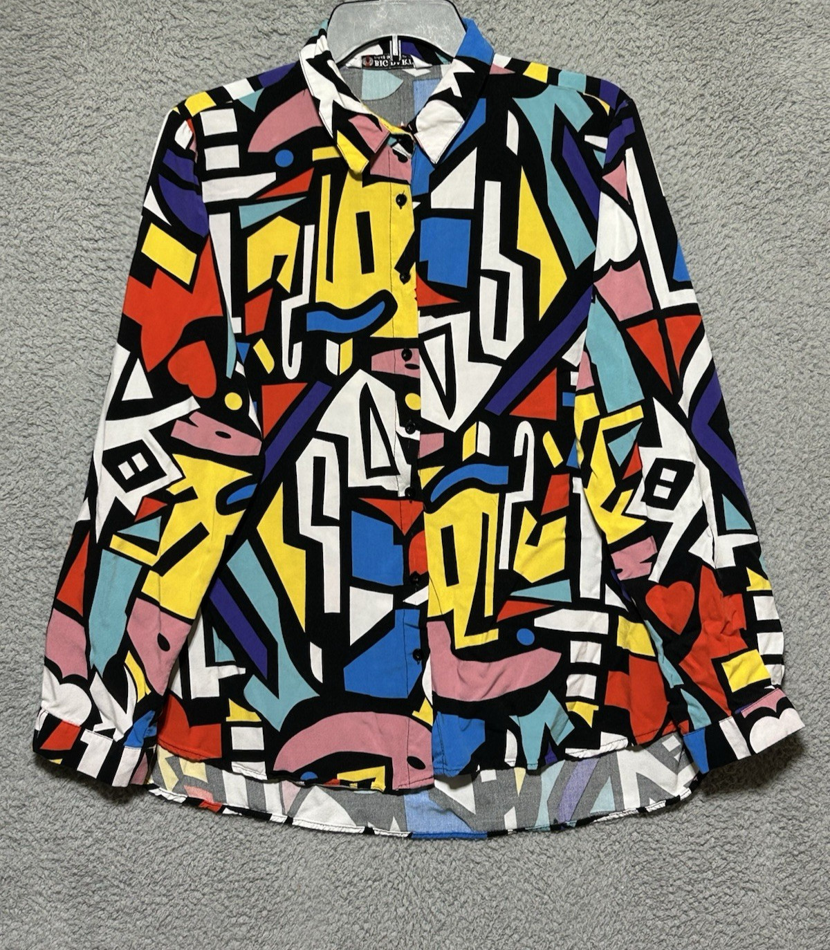 Vintage Big Dart Geometric Pop Art Print Blouse Shirt Women EU 48 US L Colorful