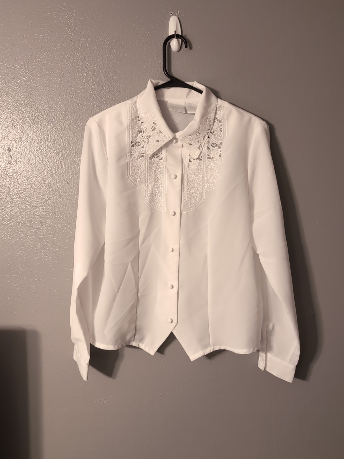 Elizabeth Williams White Vintage Button Up Blouse Size M Shoulder Pads