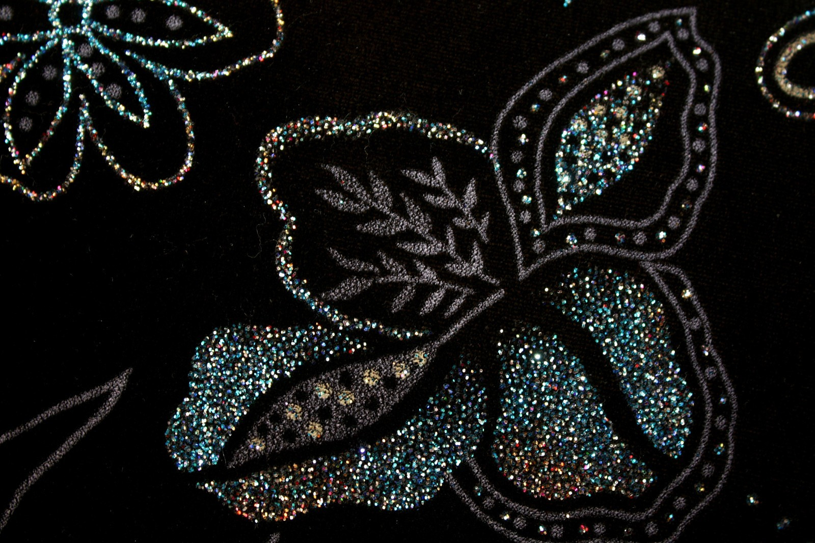 NOTATIONS Knit Party Cocktail Top Tunic 3/4 Sl. Black / Sparkling Floral 1X #04