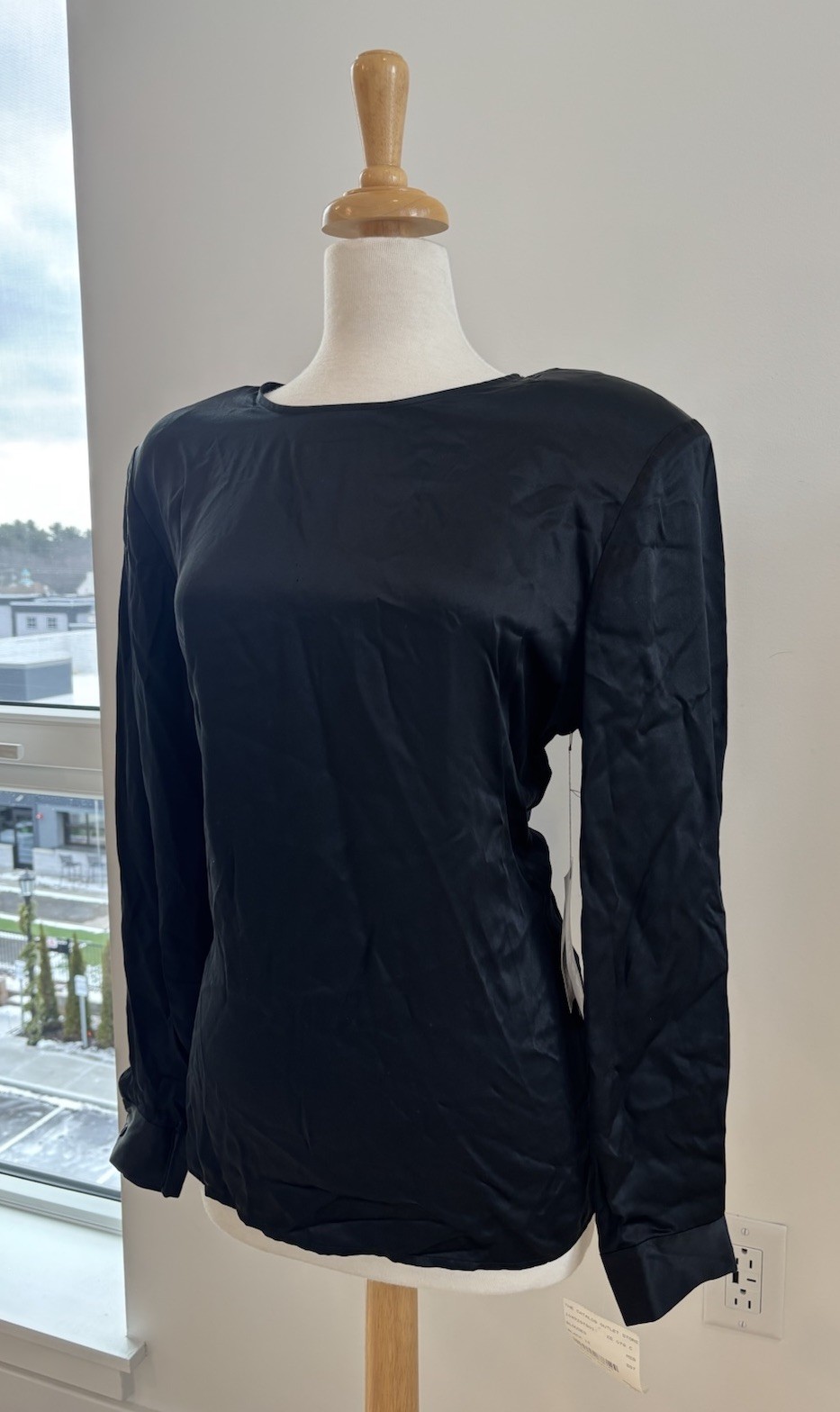 NWT Vintage Alexandria 100% Silk Black Long Sleeve Blouse Shoulder Pads 12