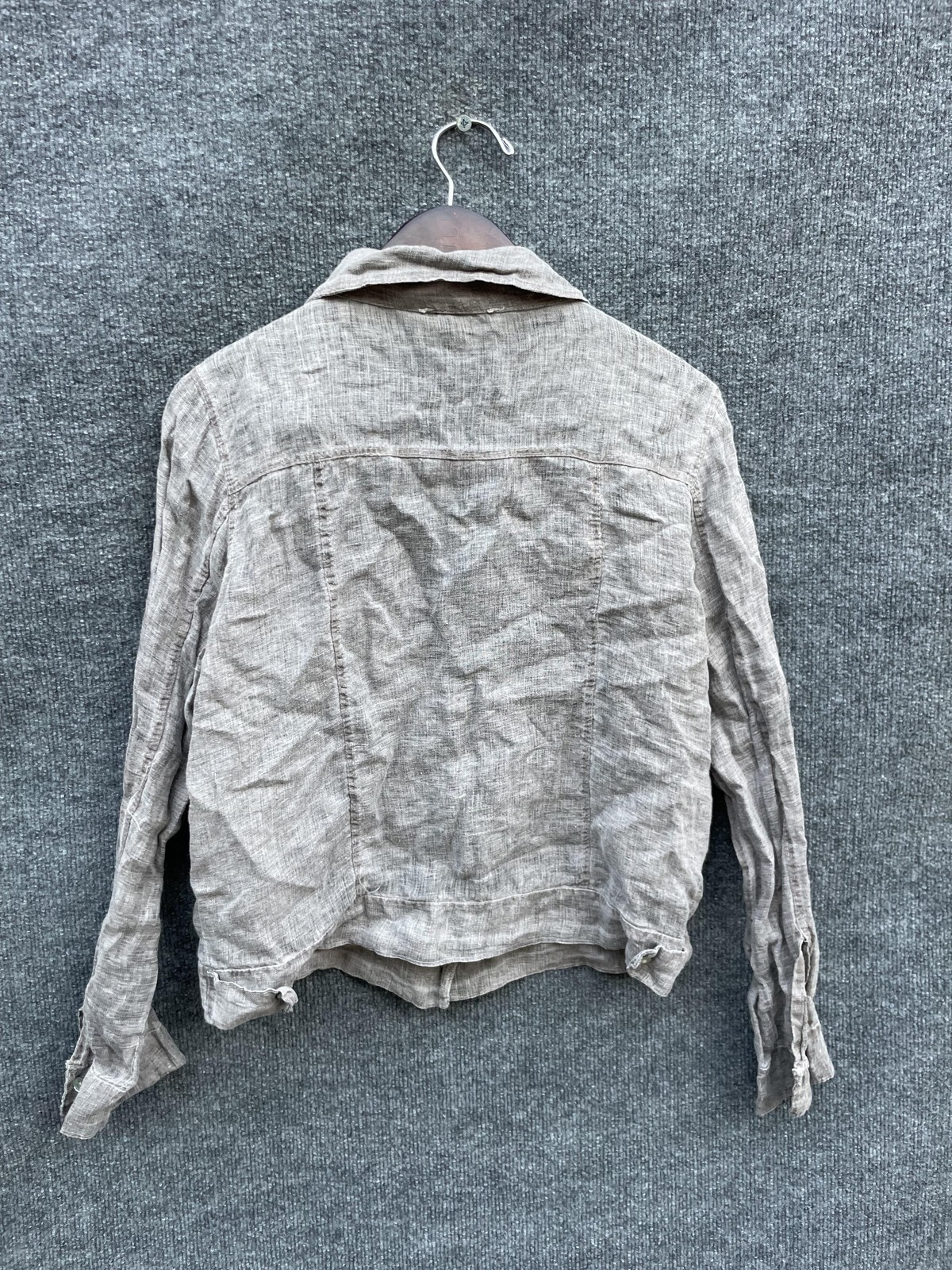 Meo Meli Shirt Womens Large Gray Linen Button Front Made in Italy Long Sleeve