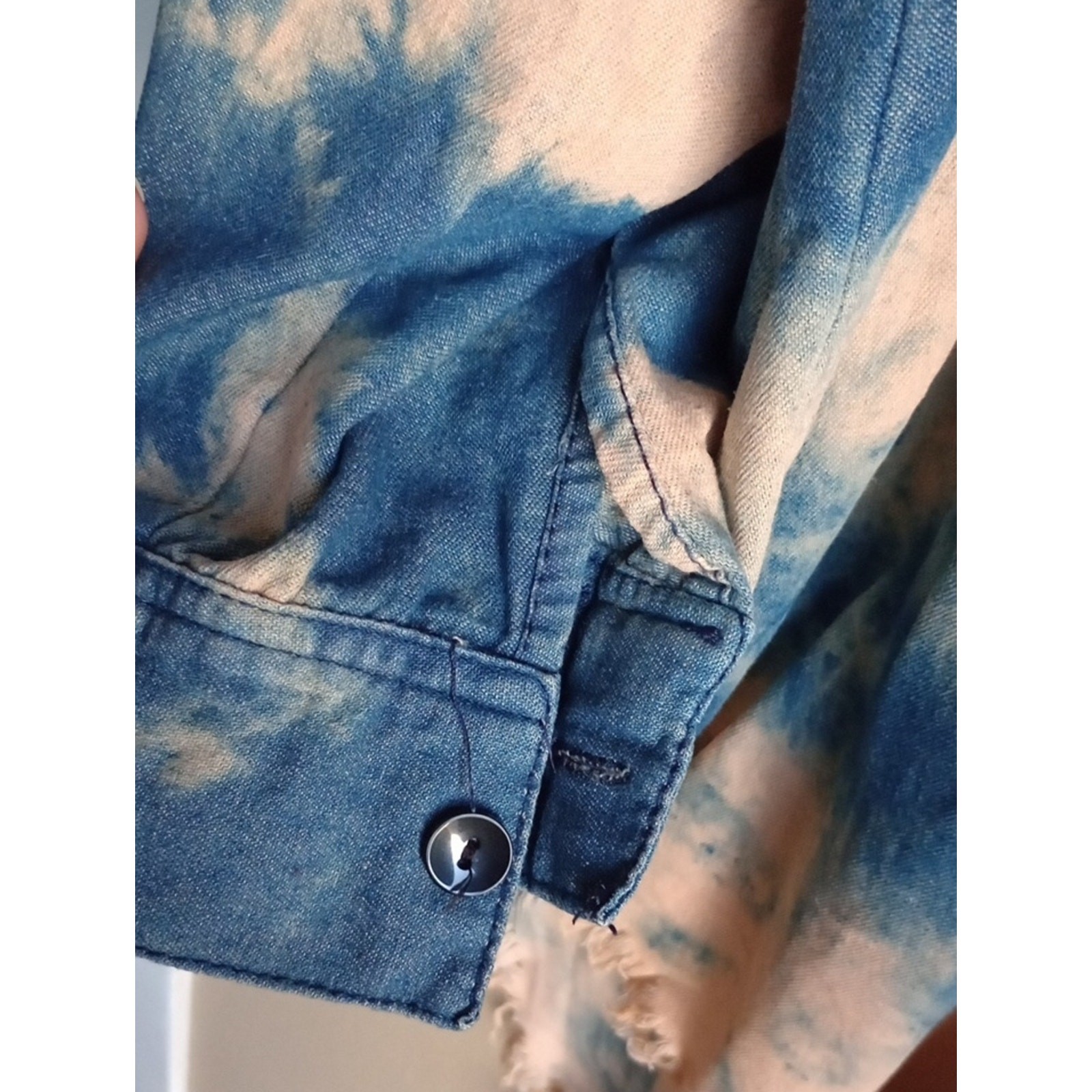 Thrill Denim Bleach Wash Tye Dye Button Front Tunic Dress Shirt Size 2X Cotton