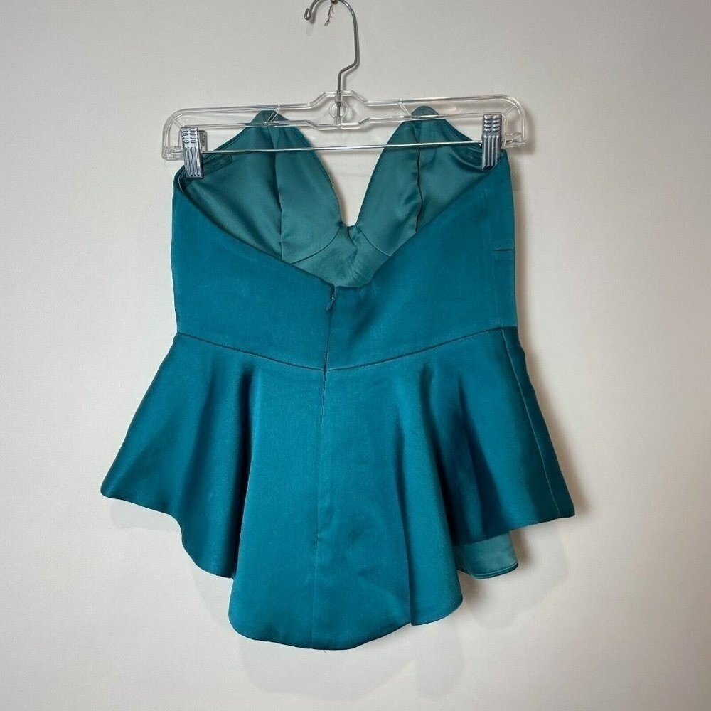 Keepsake the Label Stolen Hearts Satin Strapless Peplum Top M Teal Womens Party