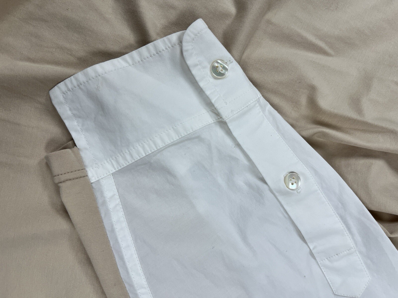 New Dorothee Schumacher Size M/L Mixed Fabric Cool Design white + khaki blouse