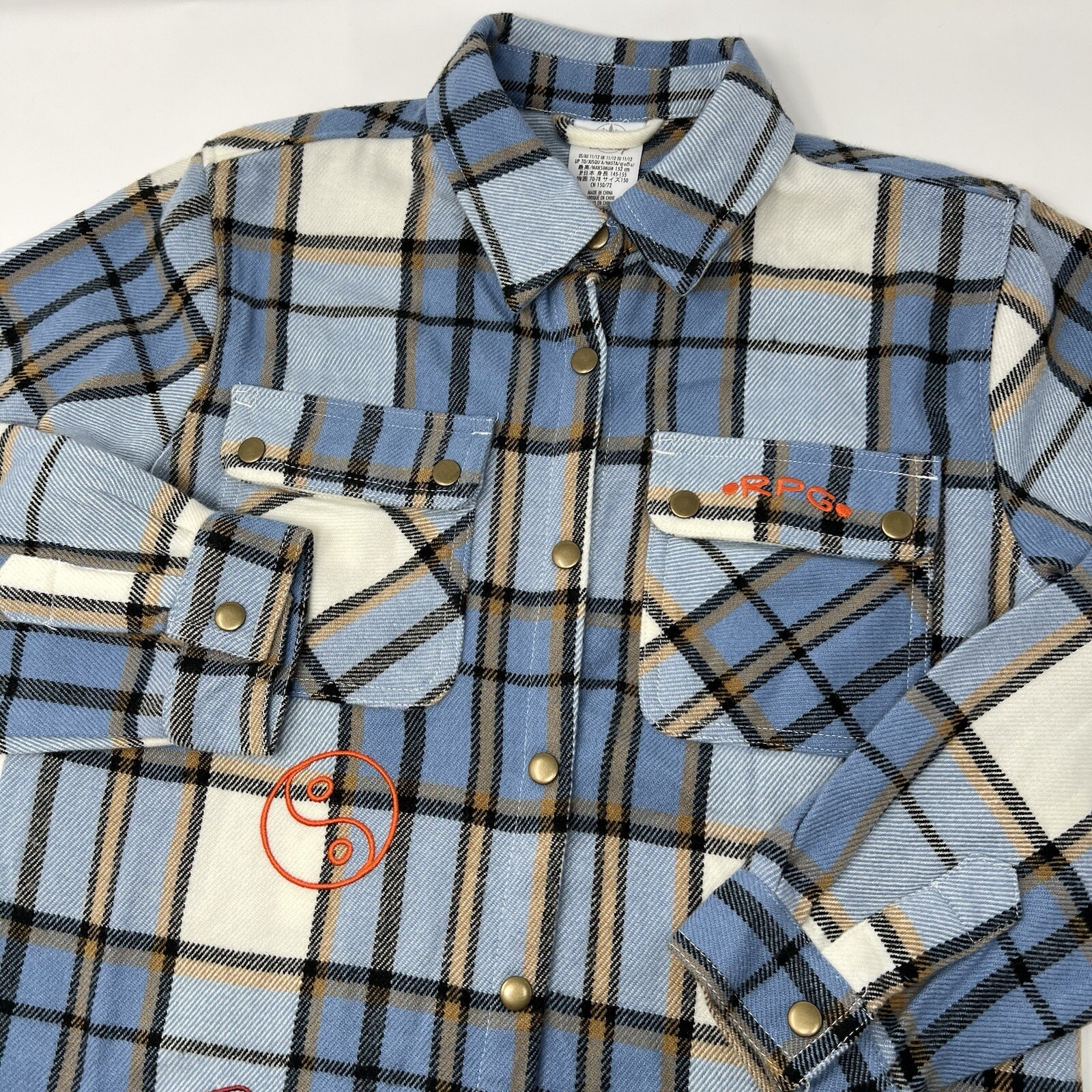 Disney Turning Red Flannel Shirt Kids 11/12 Pandamonium Blue Shacket Snap Button