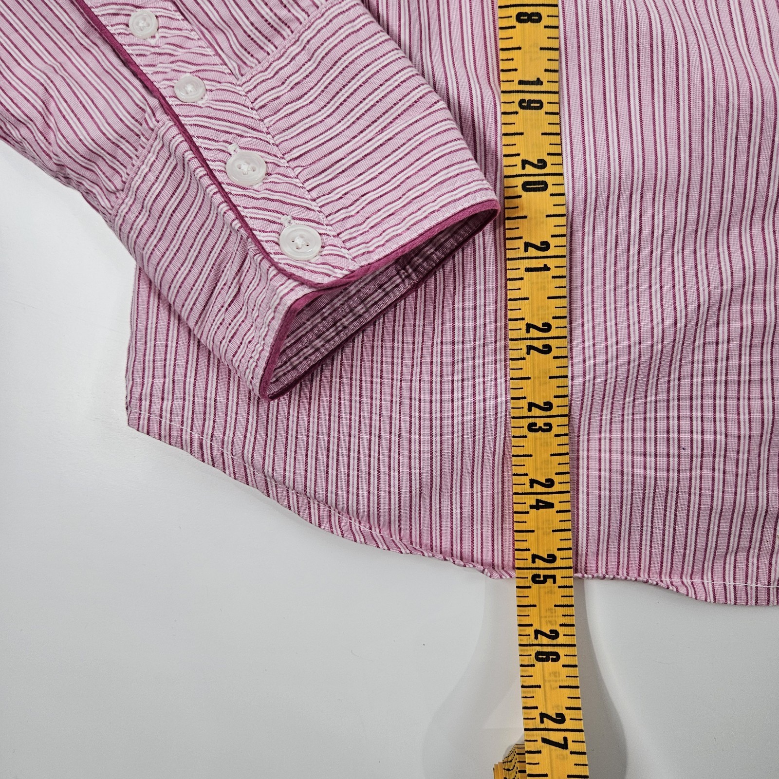 American Eagle Favorite Shirt 100% Cotton Pink White Stripe Button Down Y2K 10
