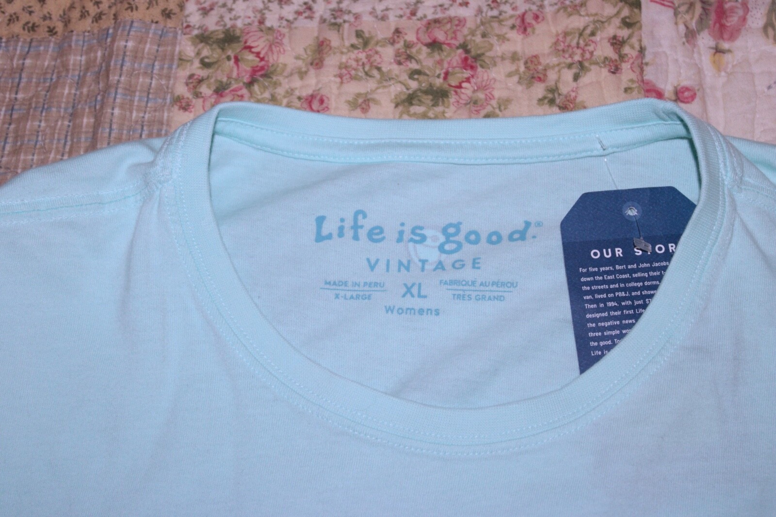 XL NWT Women’s Life is Good Half Full Wine Glass Blue SS Crusher Tee