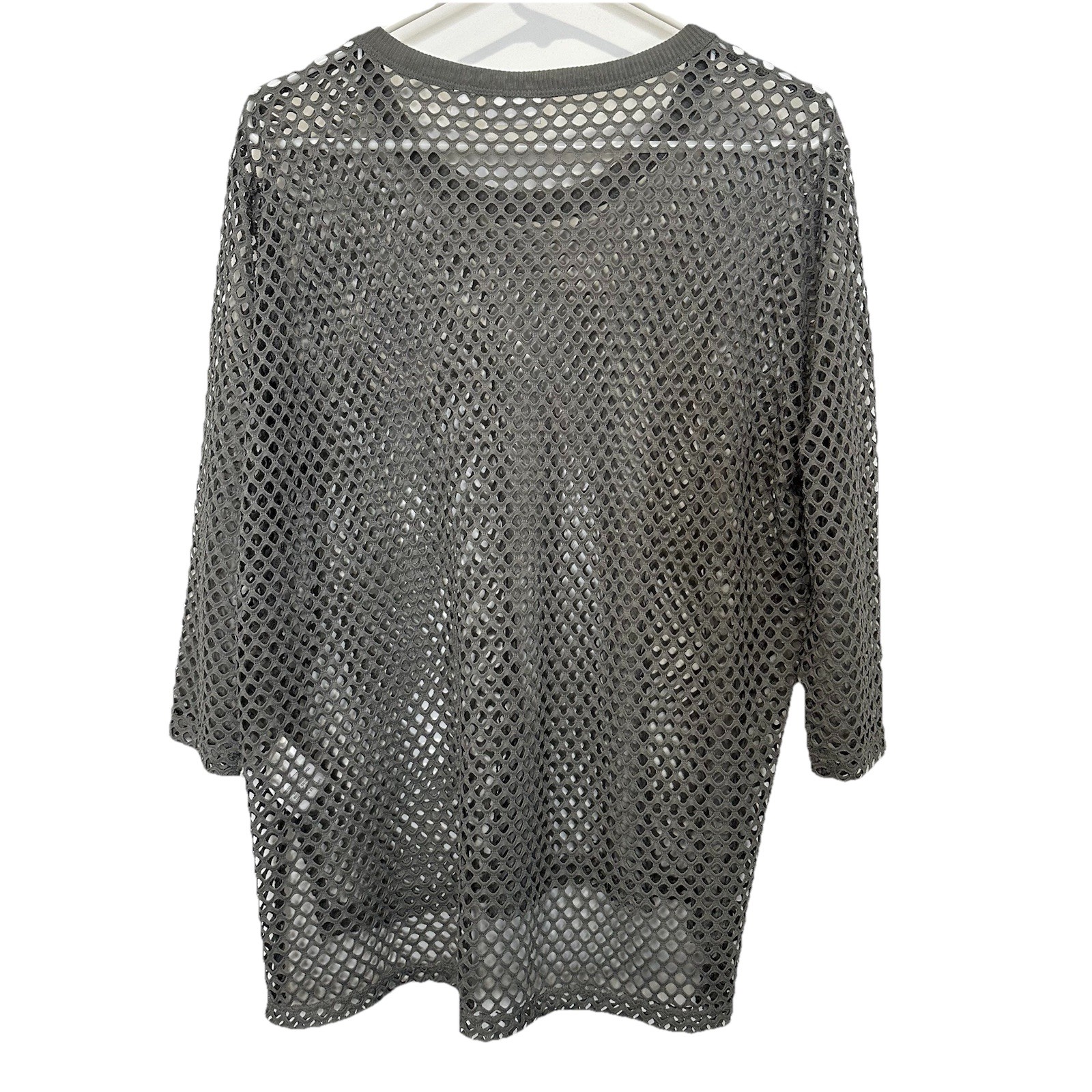 Tribal Jeans Womens Mesh Shirt Medium Gray 3/4 Sleeve Stretch Sheer Tunic Top