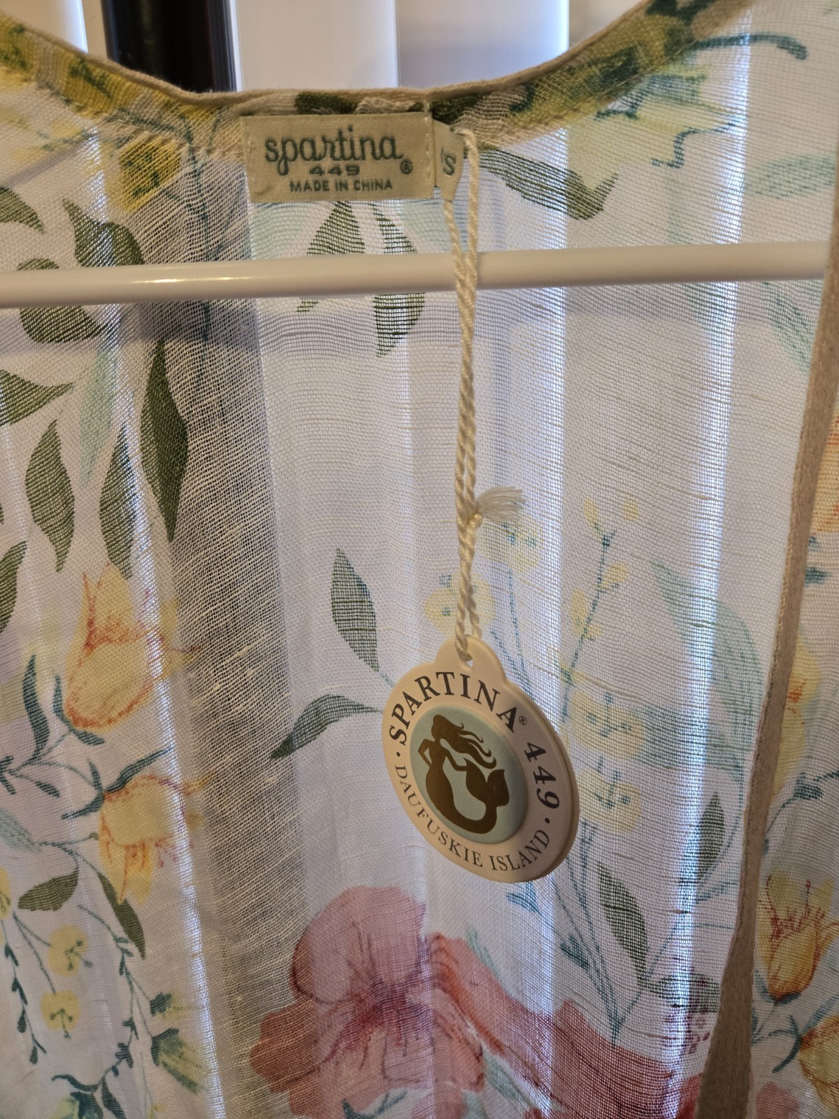 Spartina 449 Linen Floral Kimono RiverHouse Cover Up Hibiscus Pool Lounging NWT