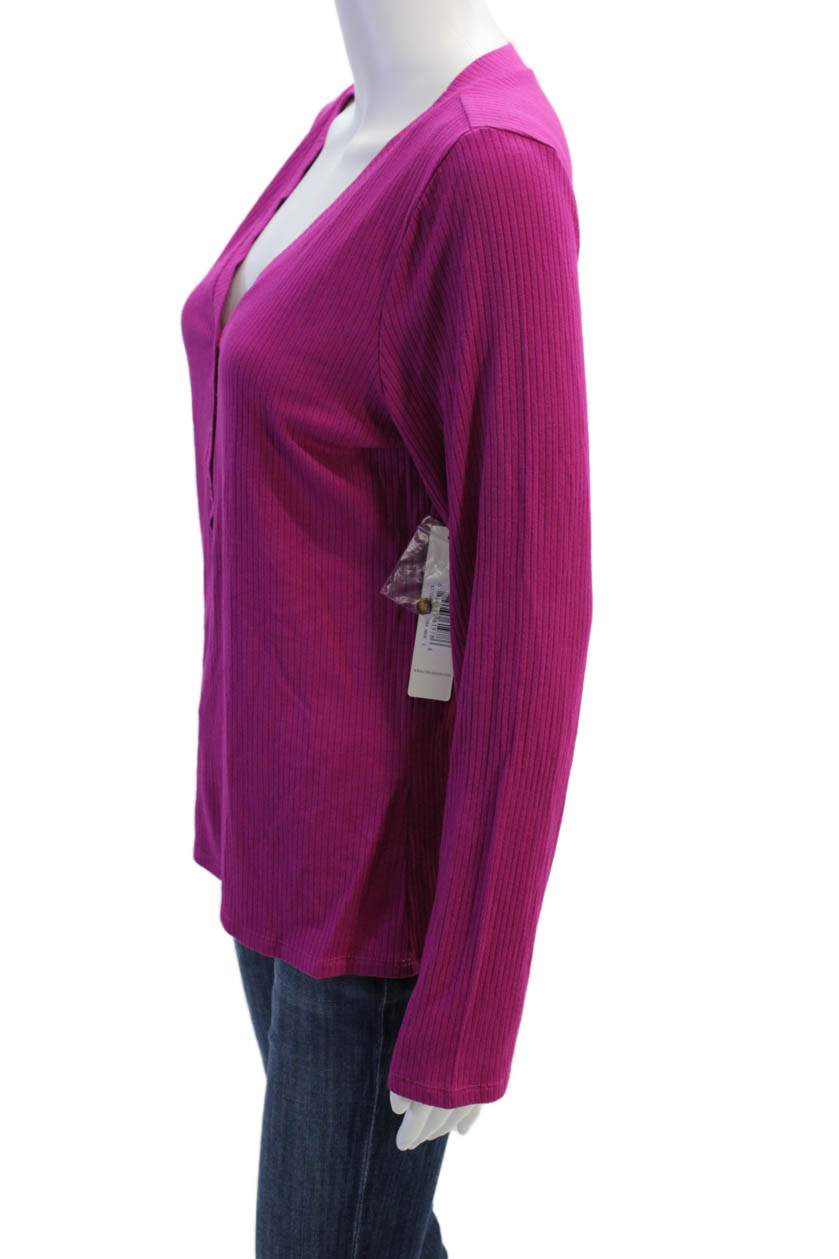 Cyrus Womens Long Sleeve Buttoned Detail V-Neck Top Pink Size L