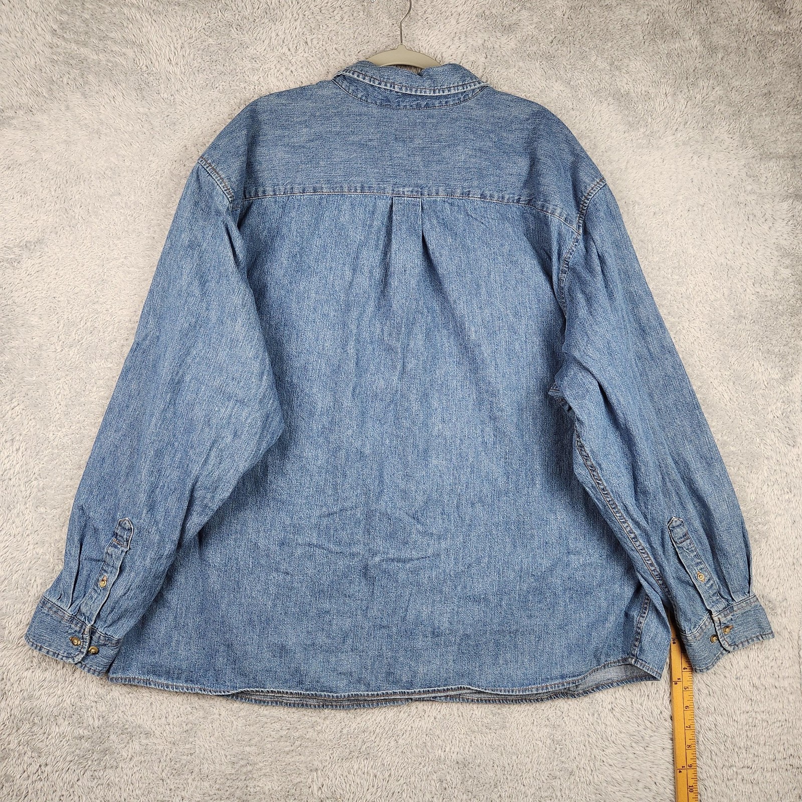 Vintage Basic Editions Shirt Womens Big 3X Blue Denim Button Western Workwear