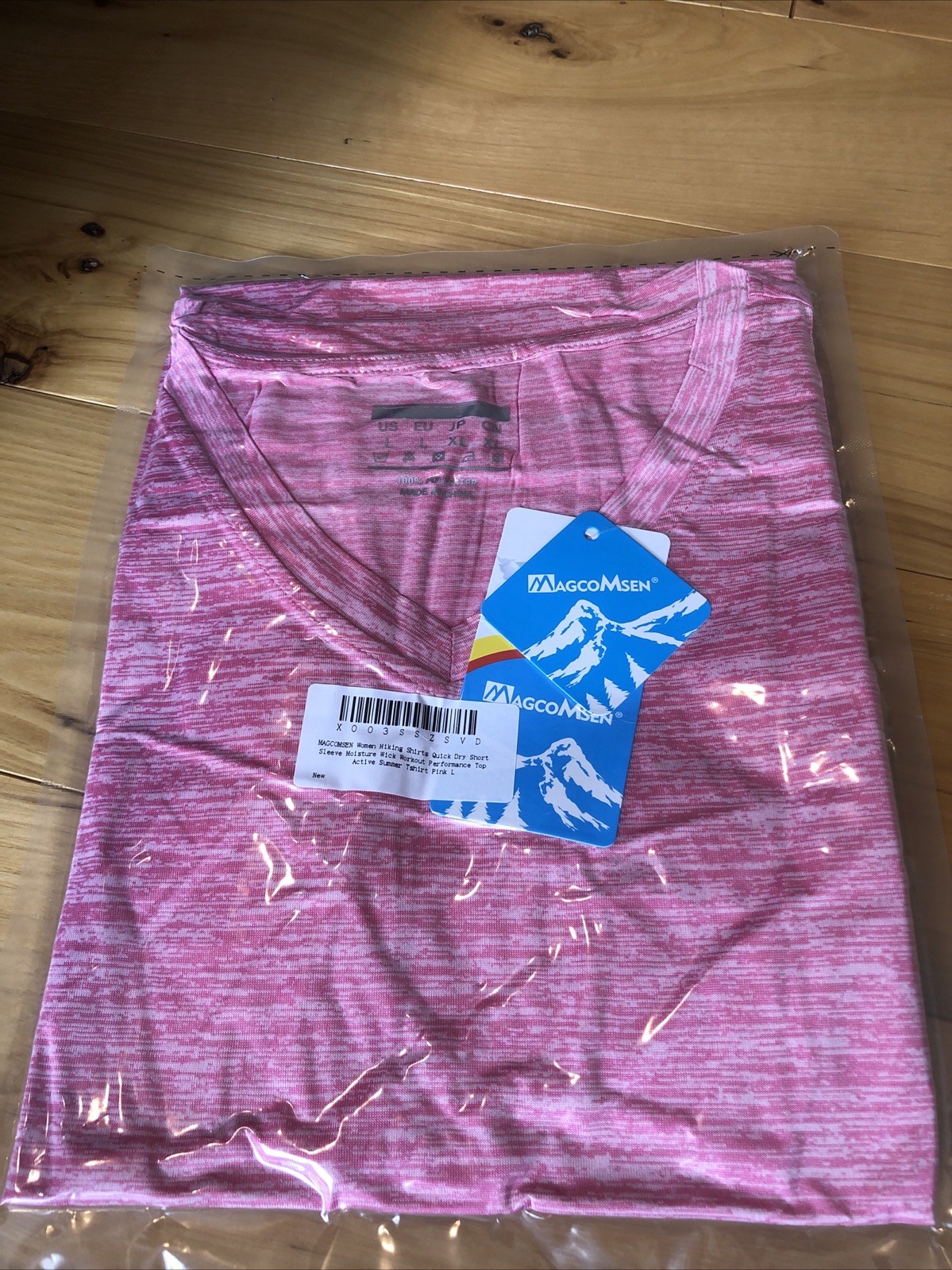 Magcomsen Shirt Women’s L Sports Top Pink Polyester Short Sleeve Vneck New