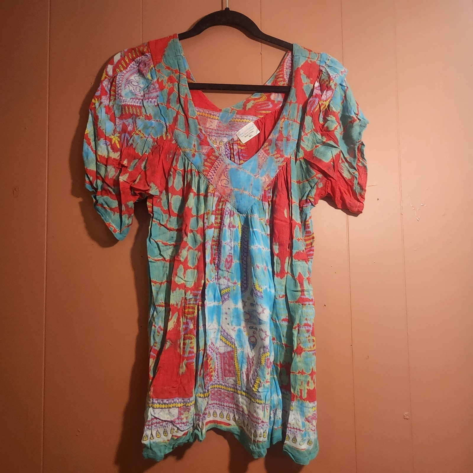 Bright Colorful Bohemian Style Womens V-Neck Tunic By GreaterGood Size M/L