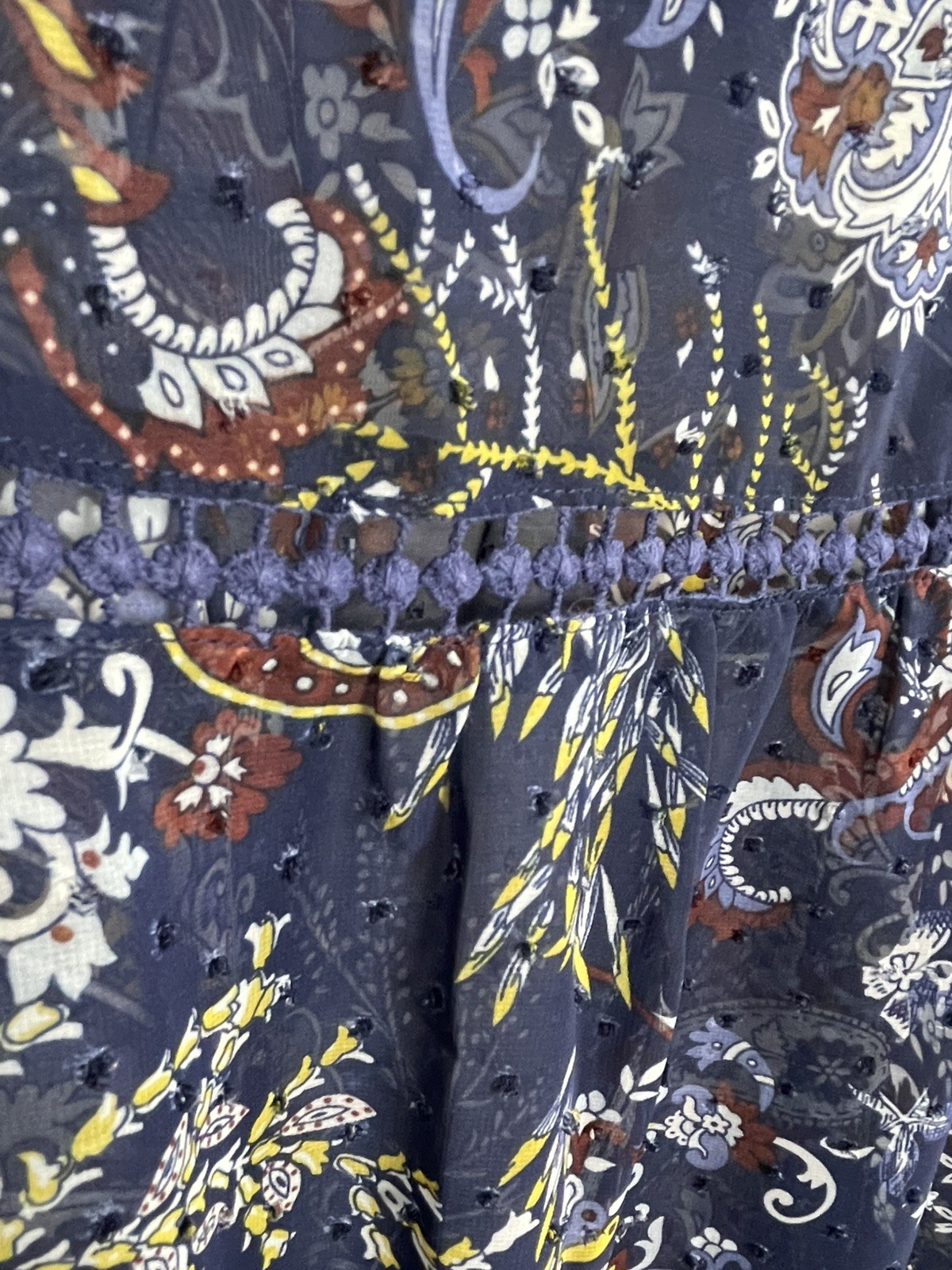 Style & Co Blue Multicolor Boho Floral Paisley Sheer Swiss Dot Blouse Women’s 1X