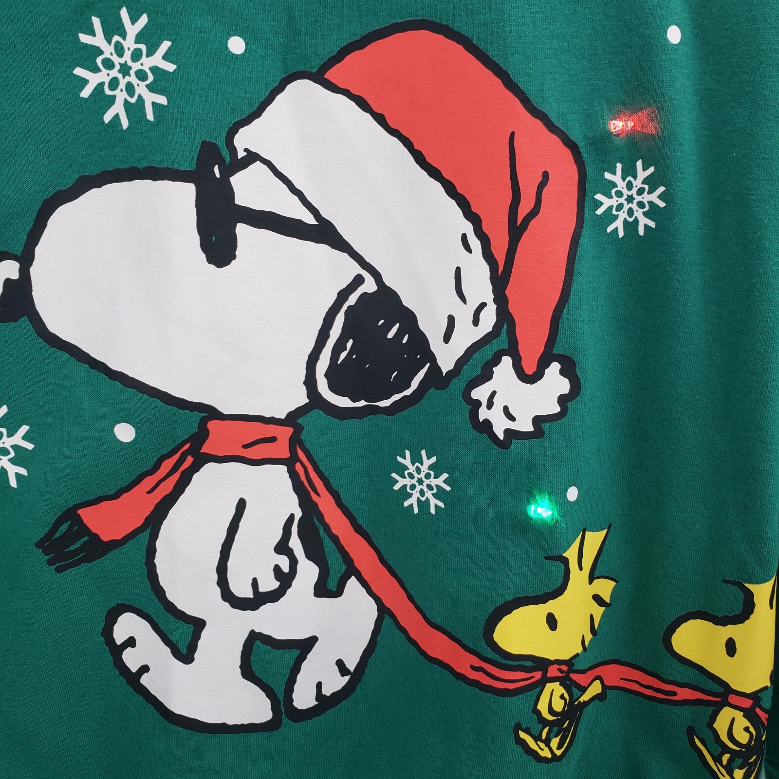 Peanuts Snoopy Woodstock Light Up Sweatshirt Juniors XS 1 Green Christmas Lights