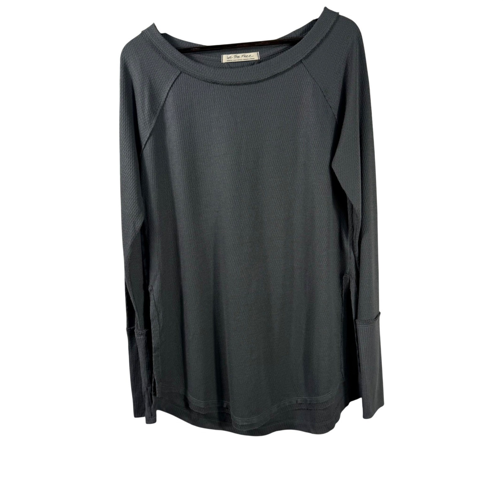 We The Free Waffle Knit Long Sleeve Top Women’s M Gray Slit Sides Thump holes