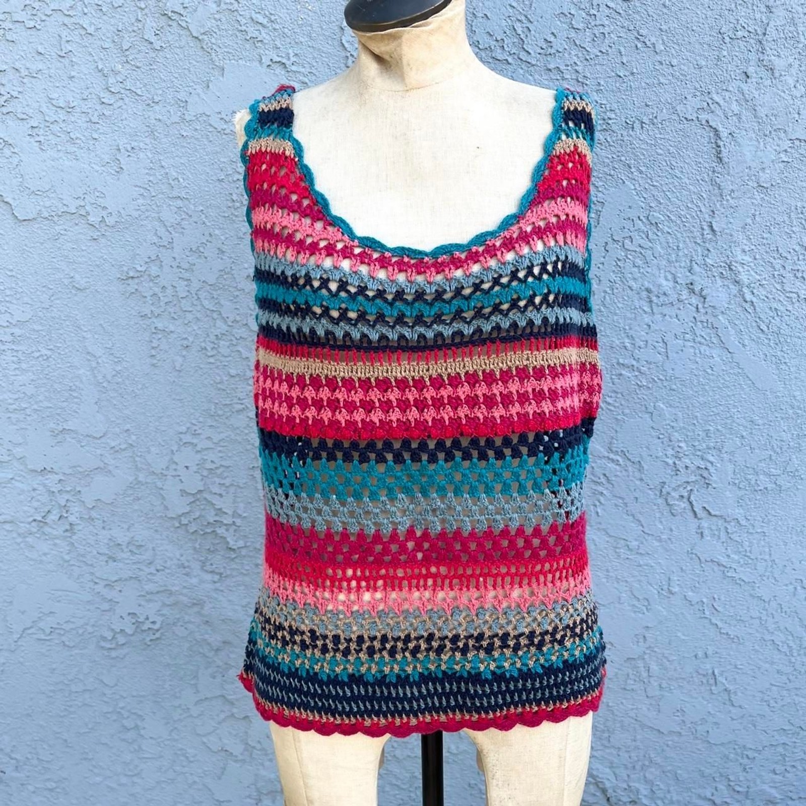 90s Crochet Tank Top Size XL cotton ramie