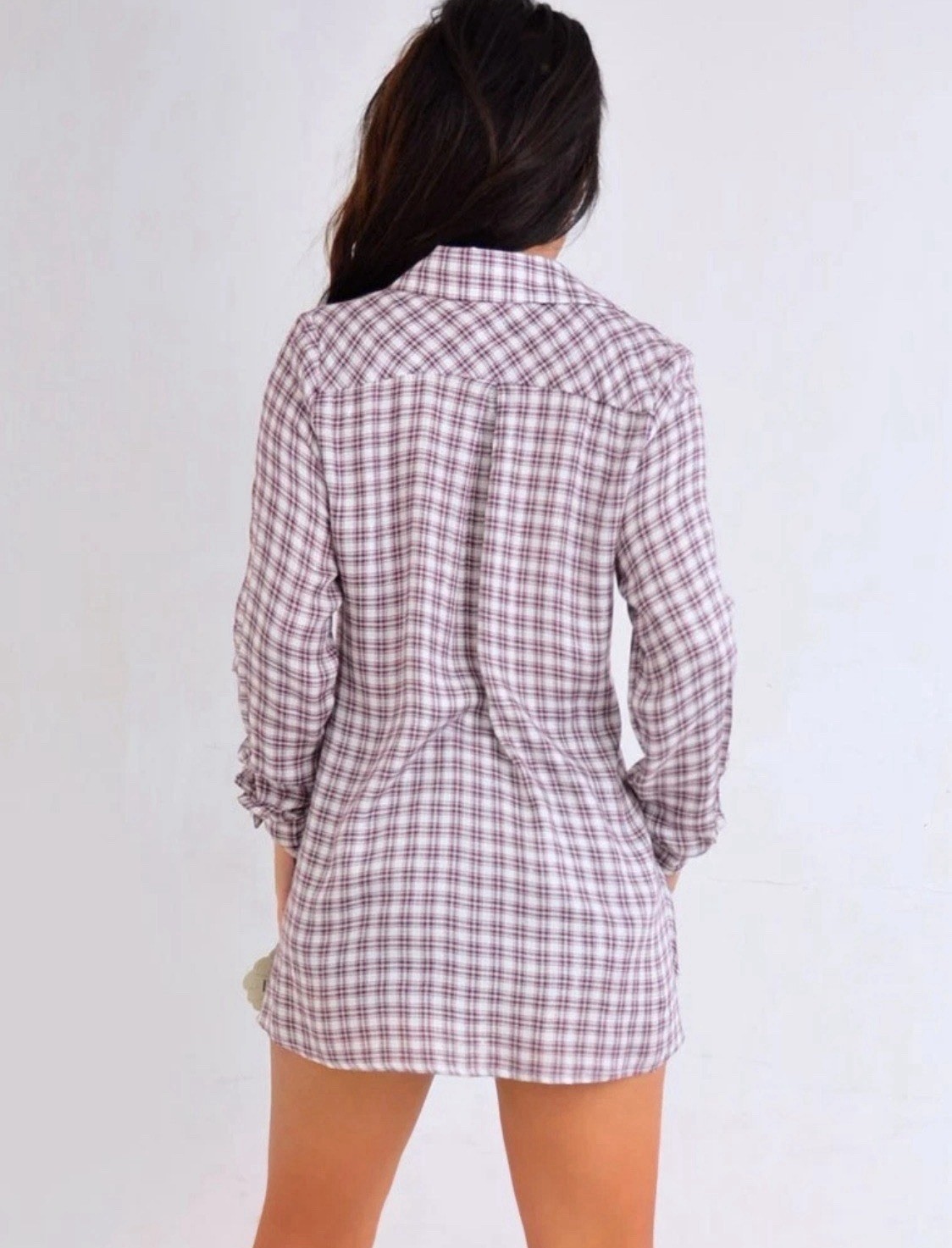 Knox Rose Burgundy Red Gray Silver Metallic Plaid Shirt Top XS Extra Small NWT