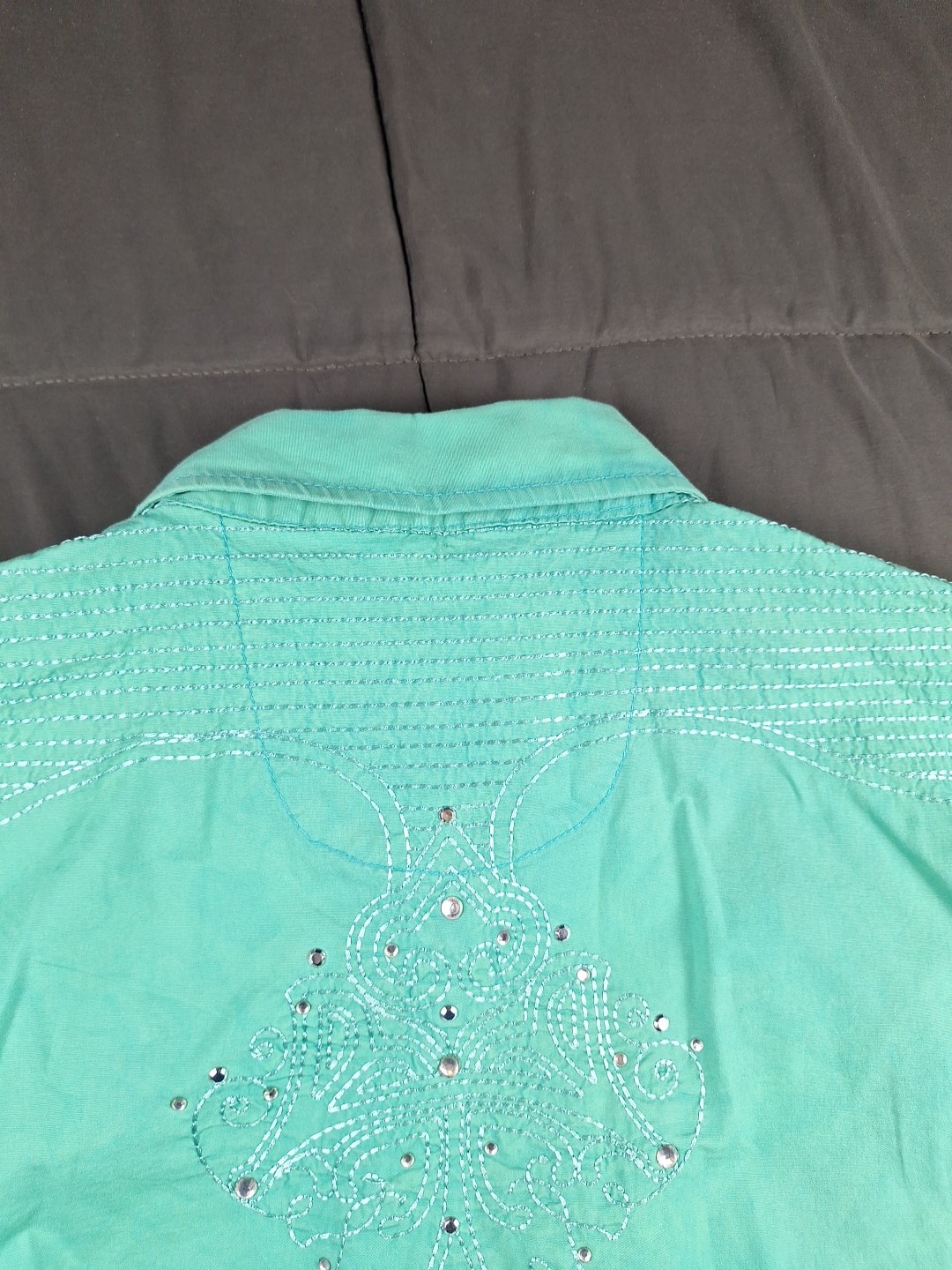 Rock 47 by Wrangler Shirt Gem Snap Embroidery Gemstone Rhinestones Womens Large