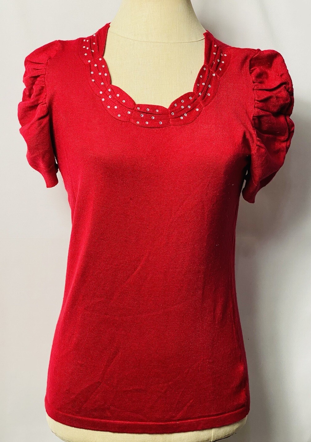 Carolyn Taylor Petite Knit Beaded Top Red Size PS
