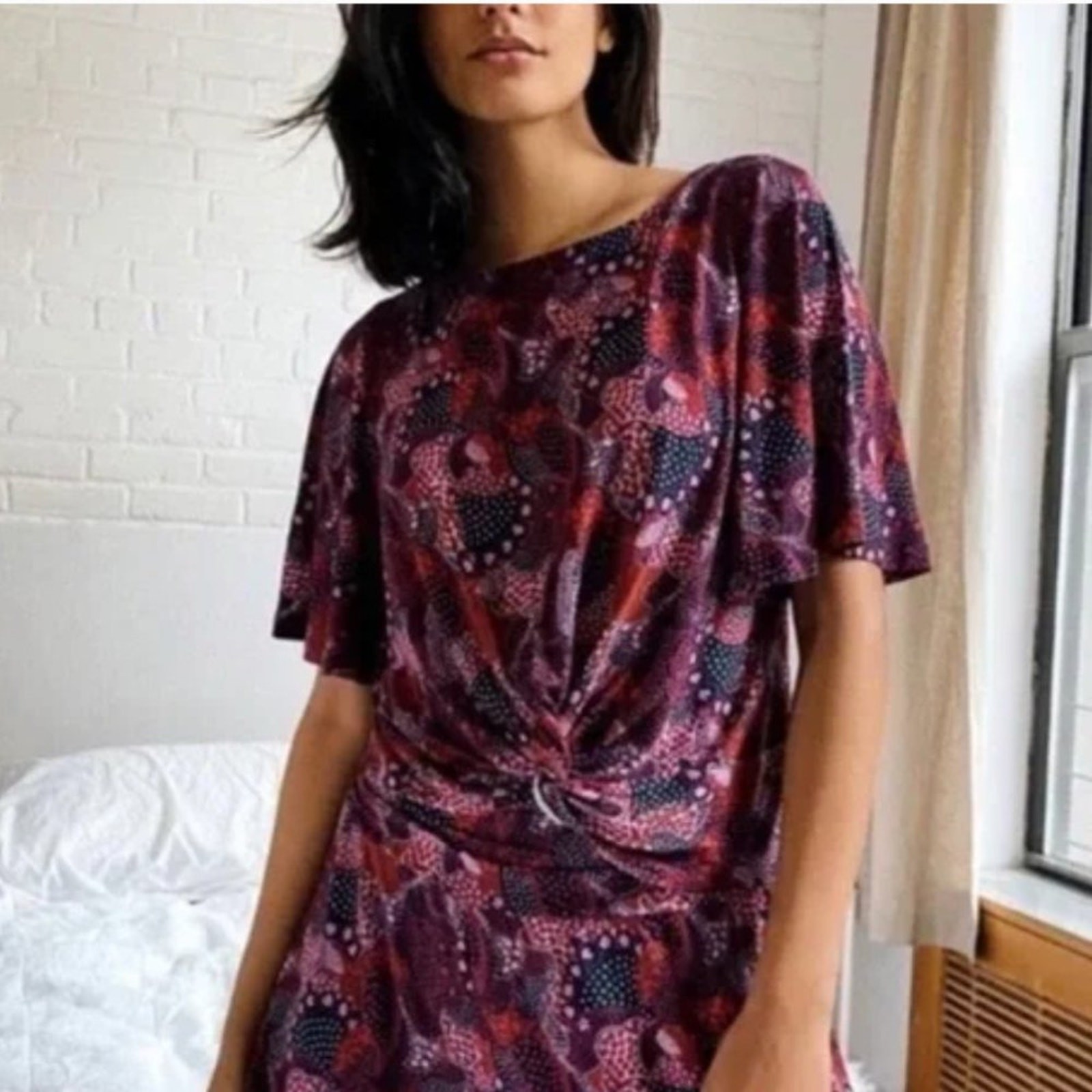 Anthropologie Women Short Sleeve Twist Front Bromeliad Print Pajama Top Small