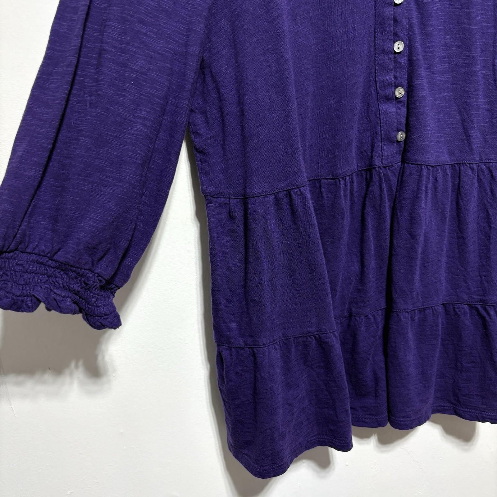 J Jill Top Womens L Petite Dark Purple 3/4 Gathered Sleeve Babydoll Style Flowy