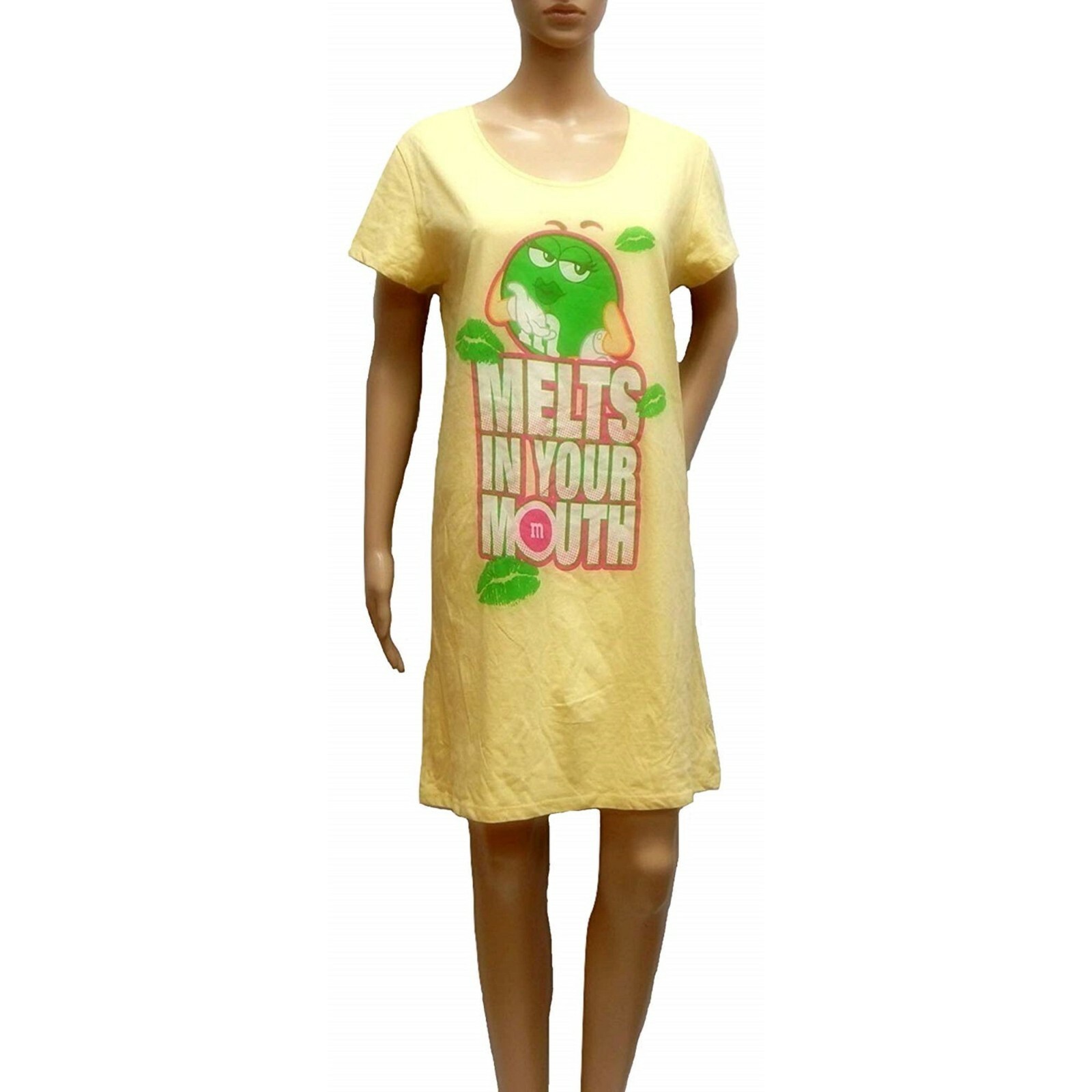 M&M M&M’s Green Candy Silly Character Face Juniors T-Shirt Dress (Yellow Melts)