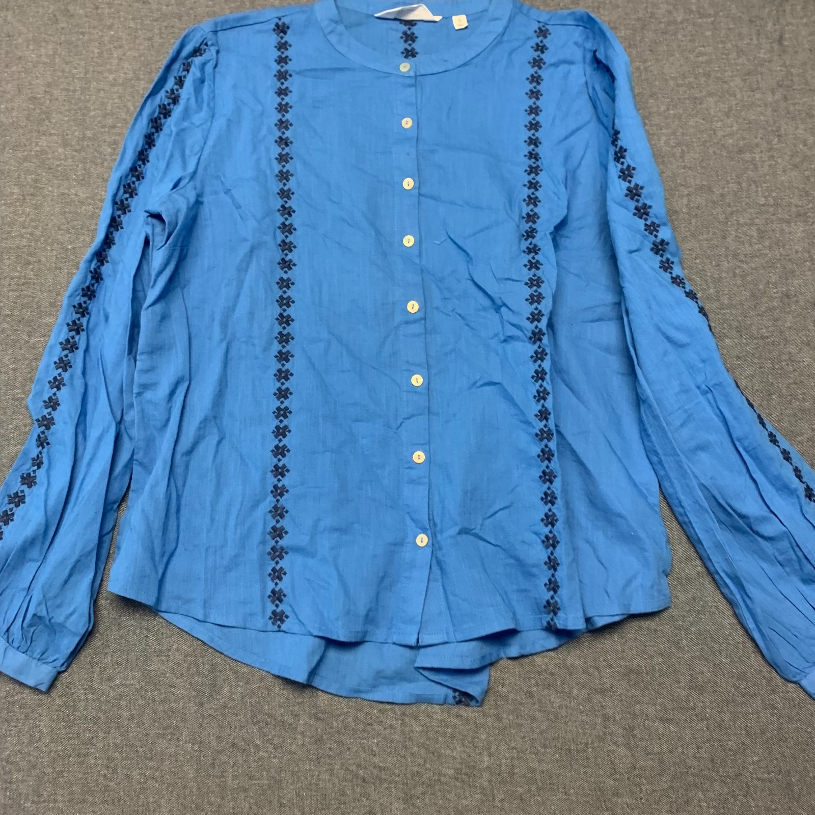 Candace Cameron Bure Women’s Shirt Size S Blue Embroidered Button-Up Boho Style