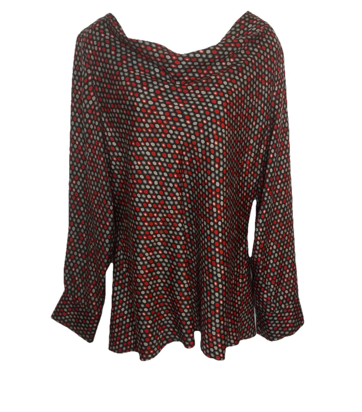 Pendleton Womens Cowl Neck Blouse Red Gray Geometric 100% Silk Flowy Career