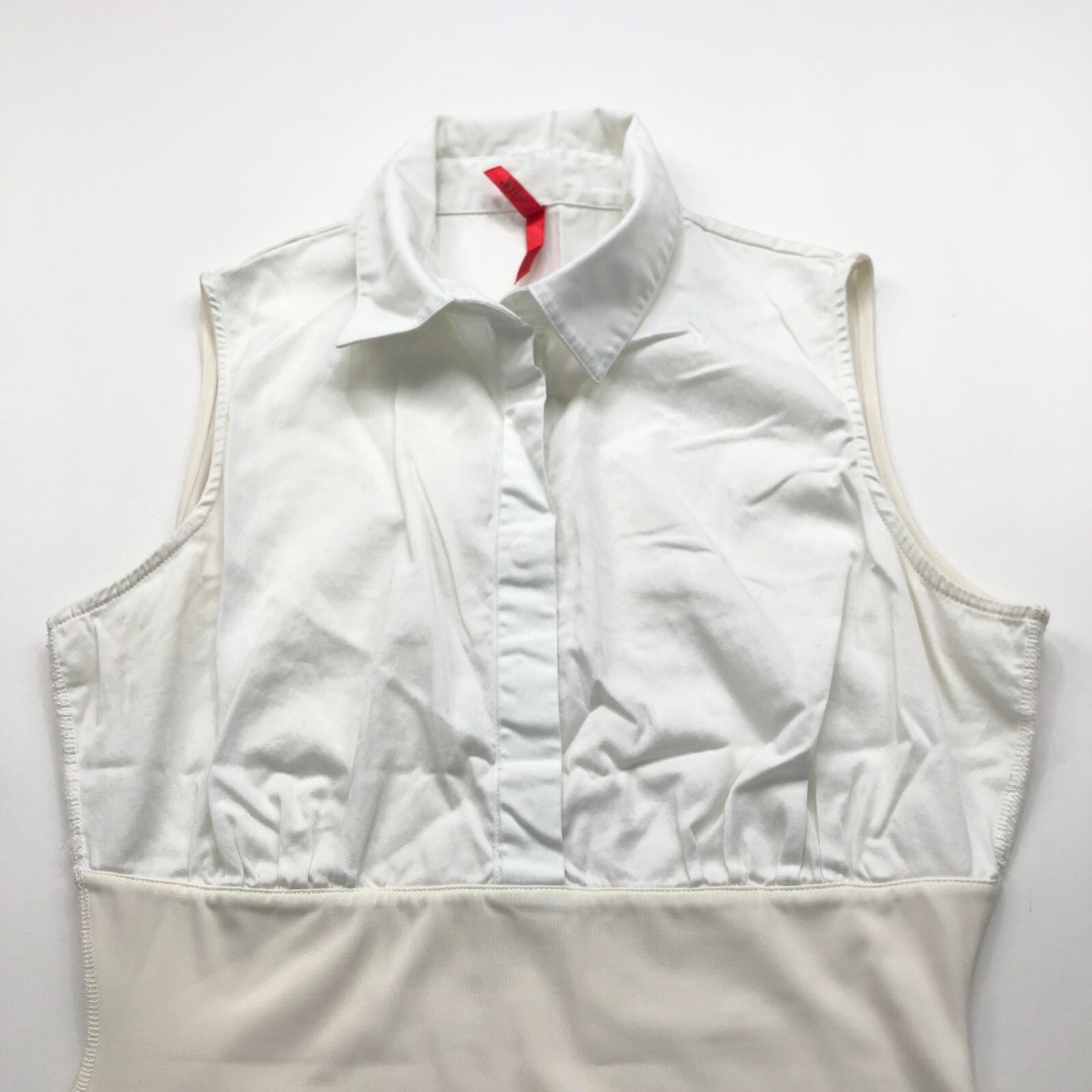 Spank Sarah Blakely M Sleeveless Pullover Button Top Blouse Two Tone White Ivory