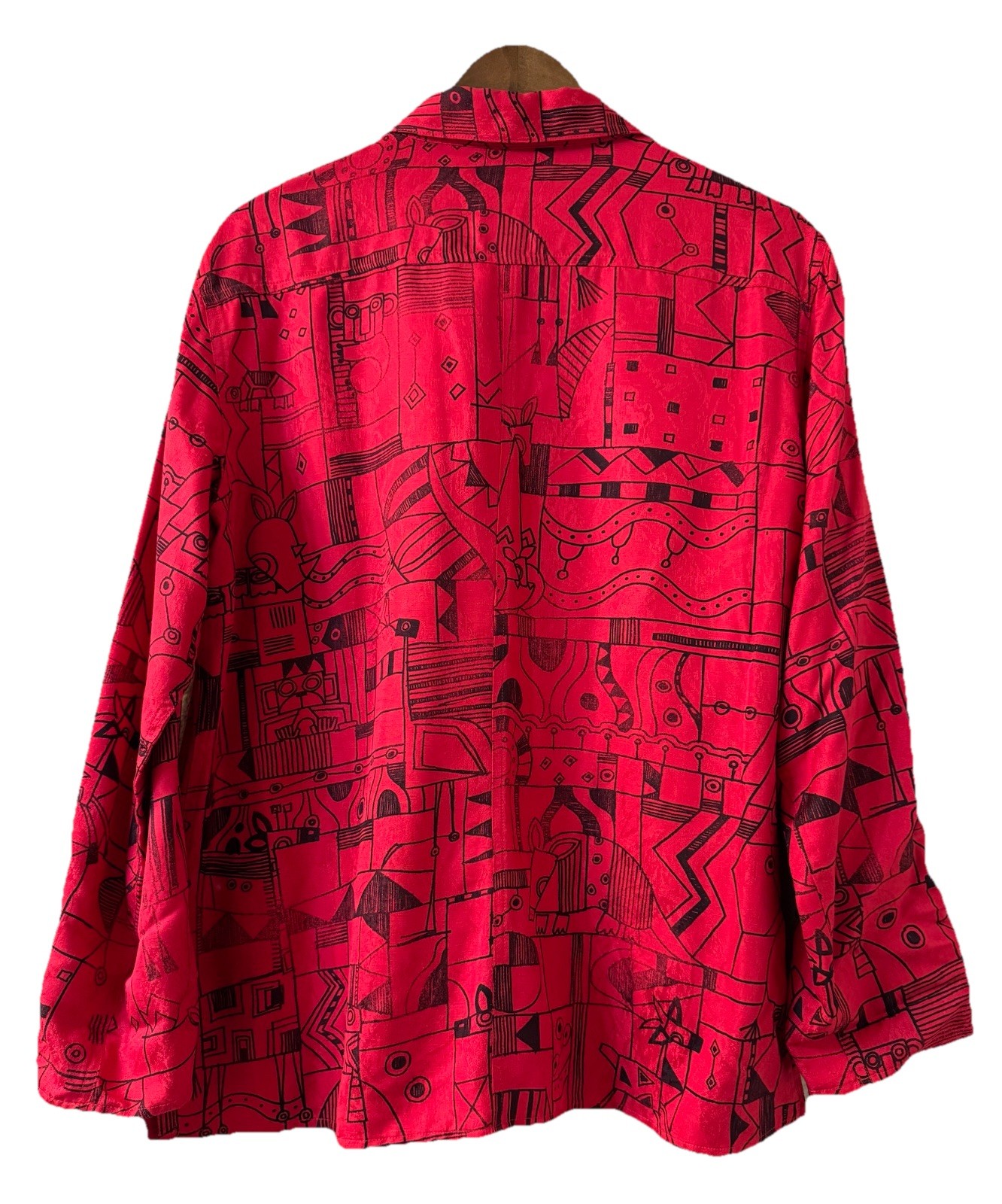 Chicos Tunic Top Size 2 Large 100% Silk Red & Black Art To Wear Geometric