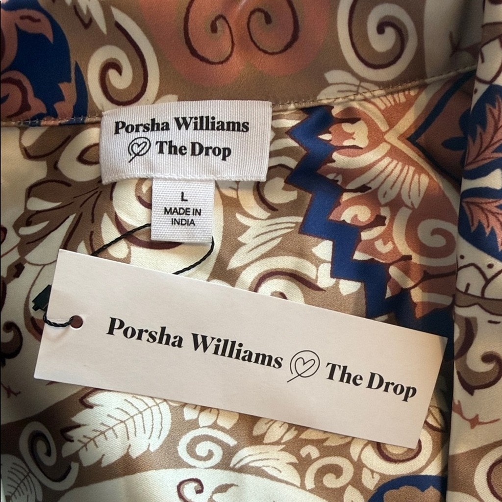 NWT The Drop Porsha Williams Shirt Womens L Baroque Scarf Print Statement Blouse