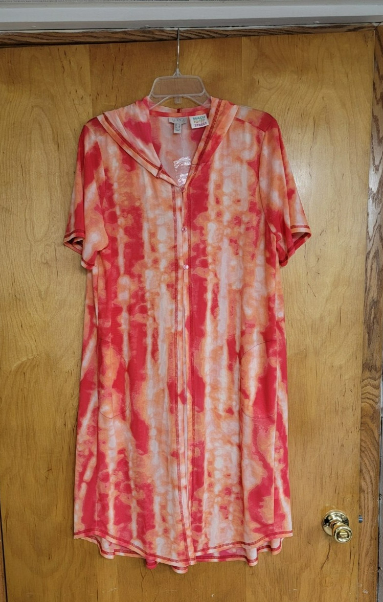 NWOT LOGO Lori Goldstein Beach To Street Women’s L Hooded Duster Orange Tie Dye