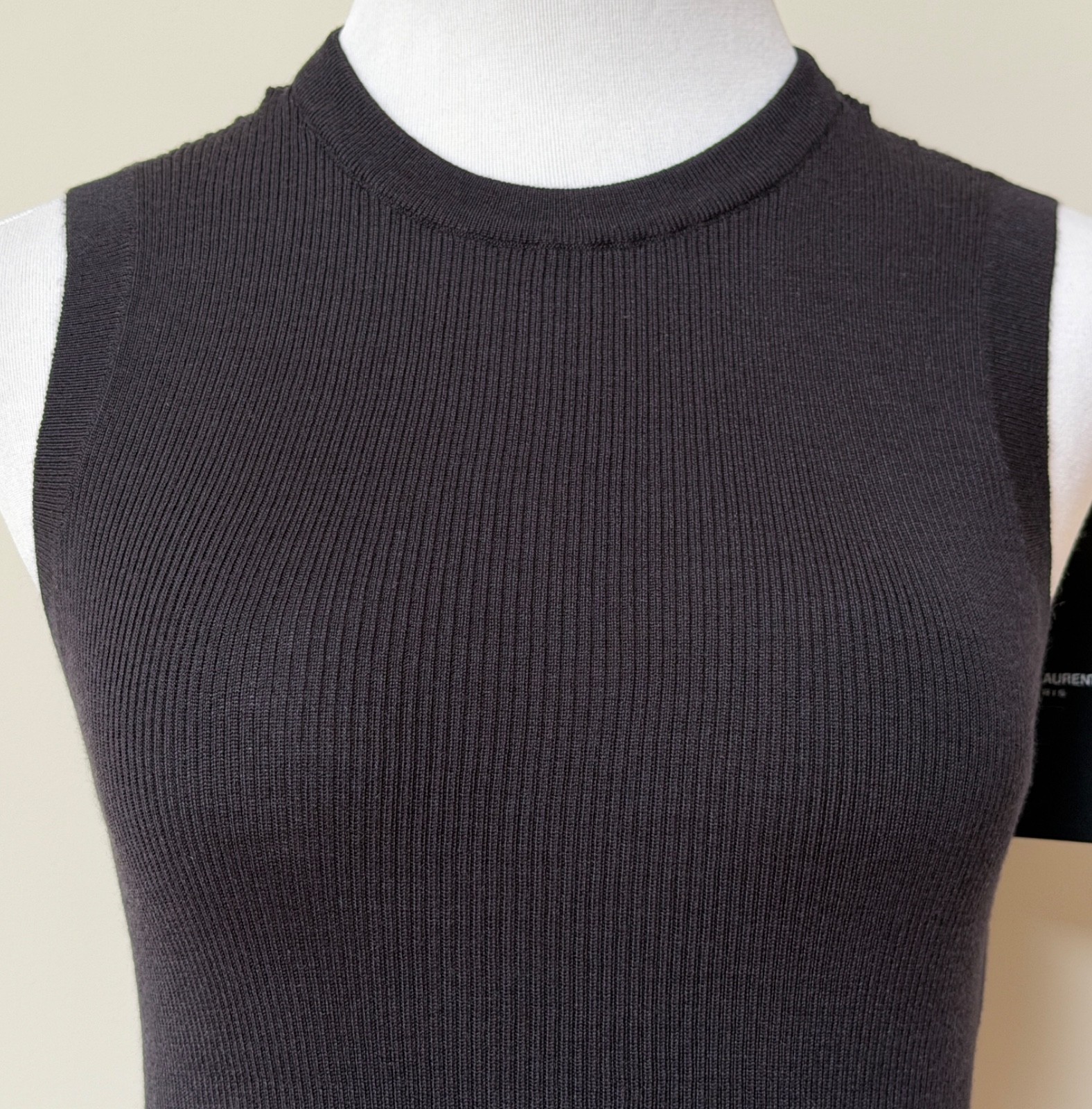 NWT Saint Laurent YSL Black Cashmere Wool Silk Rib Knit Sleeveless Top L $1490
