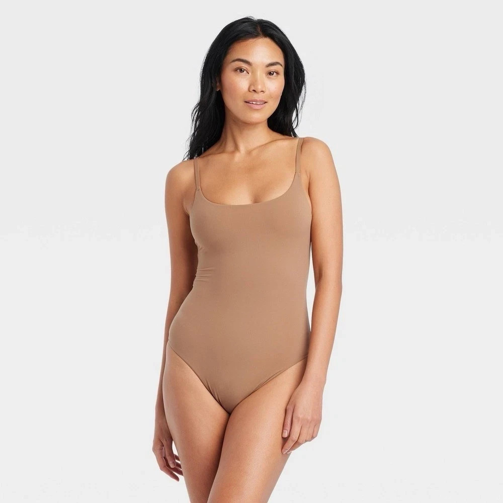 Auden Brown 4-Way Stretch Cami Bodysuit Sleeveless Adjustable Straps L