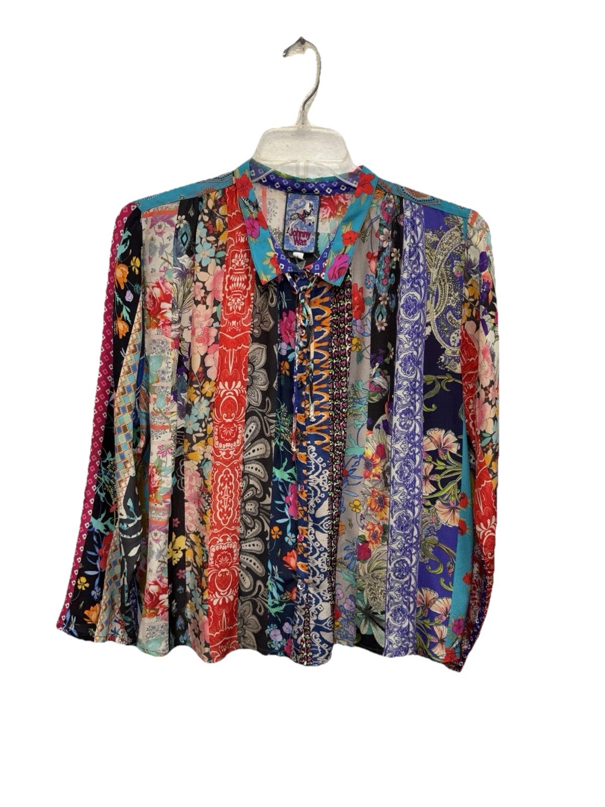 Johnny Was multicolor patterned treble Sofia button up L Silk Button Long Sleeve
