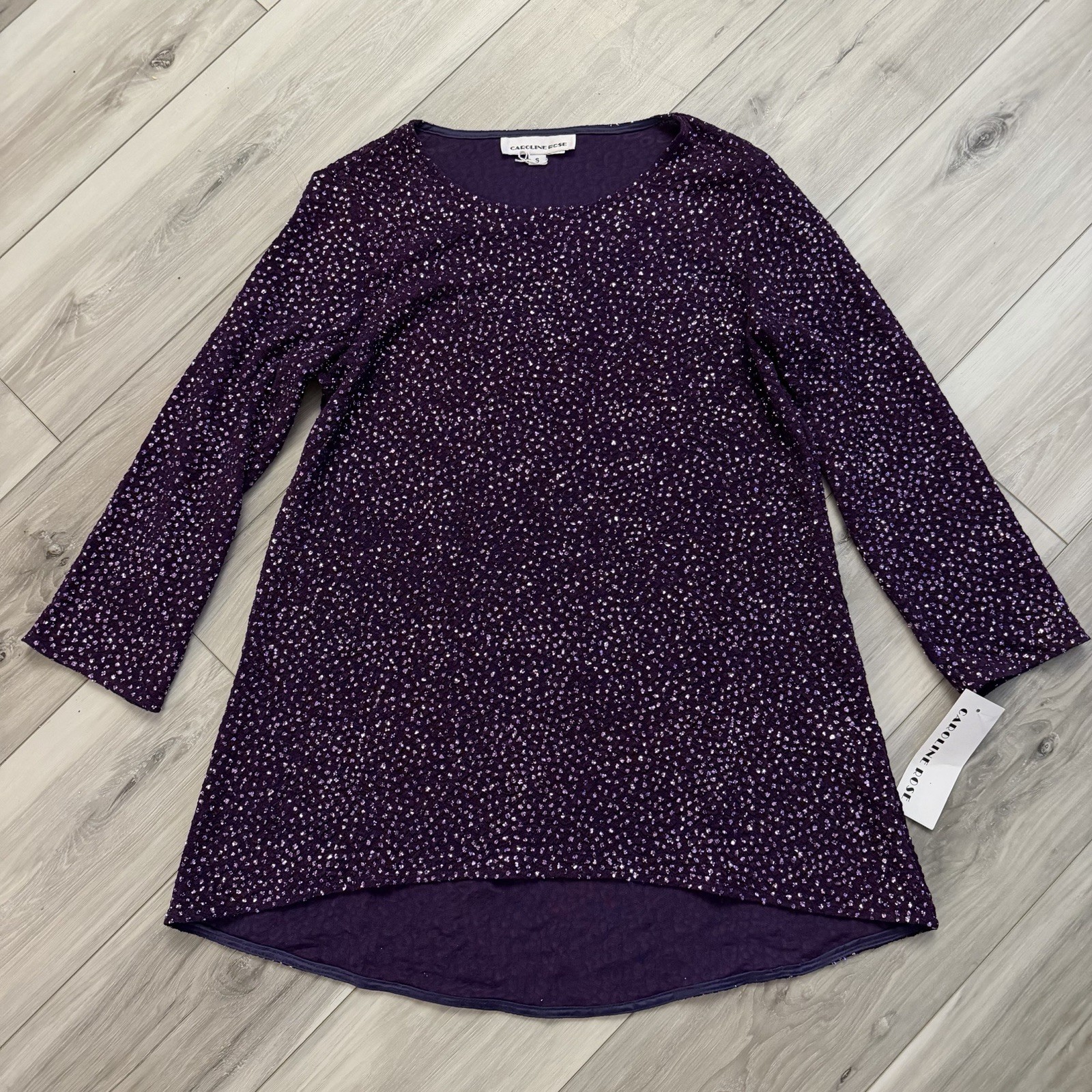 NWT Caroline Rose Tunic Top Purple Sequin Sparkly Size S
