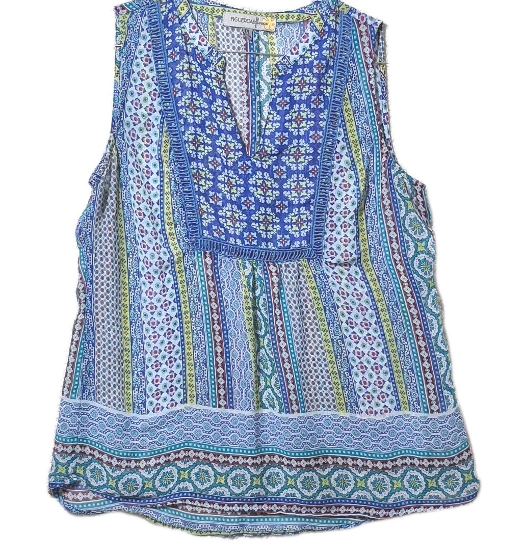 Figueroa & Flower Sleeveless top Sz PL Sheer Dainty Peasant Boho Festival